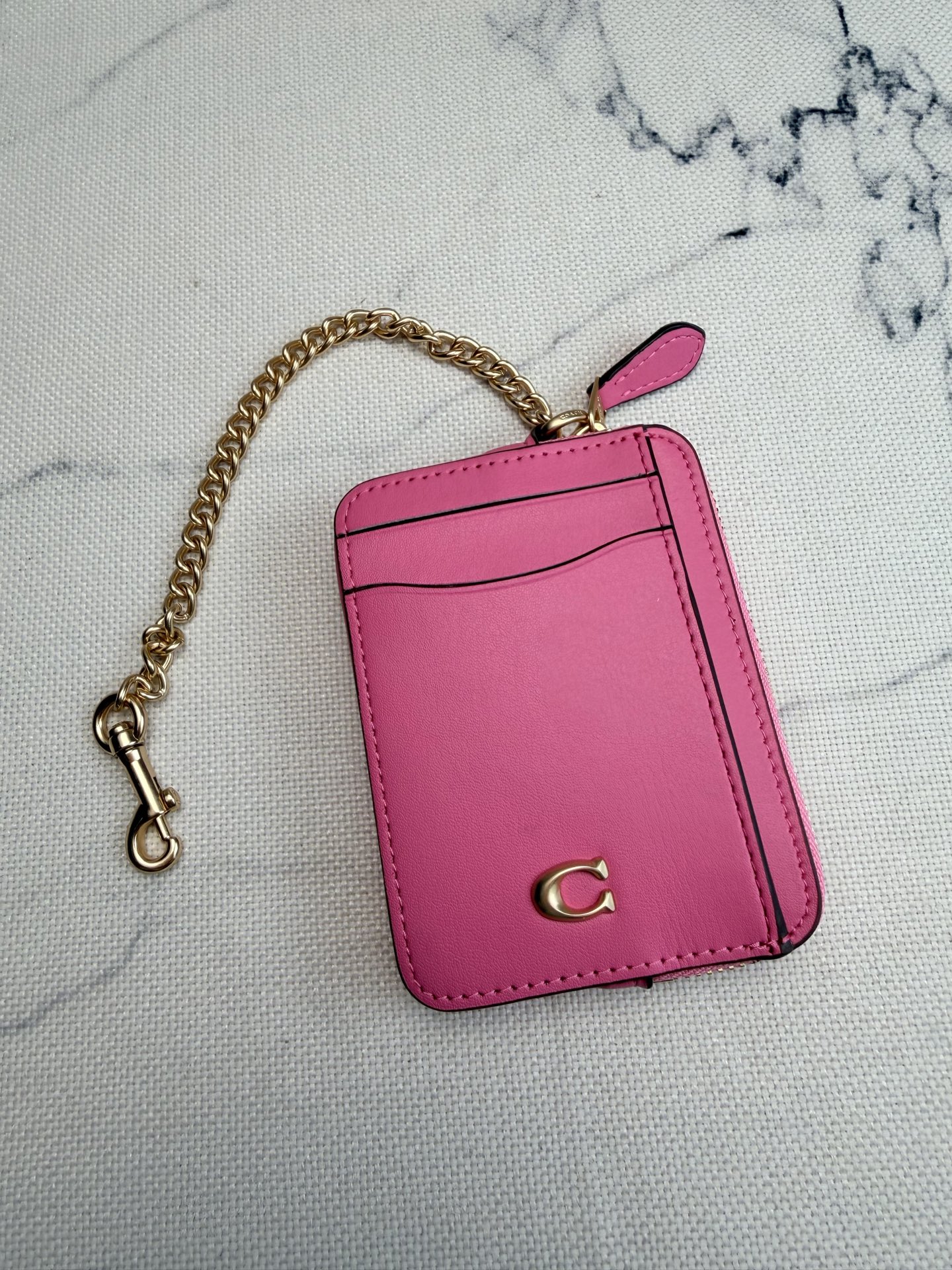 Coach Coach链条卡包CAH08西瓜粉皮革+金属链条