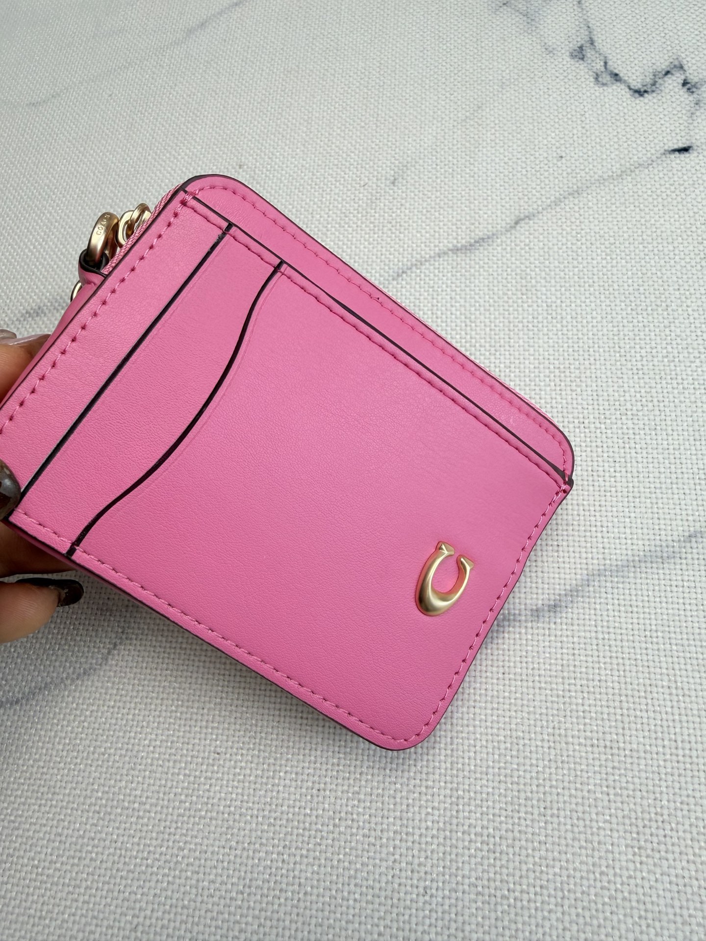 Coach Coach链条卡包CAH08西瓜粉皮革+金属链条