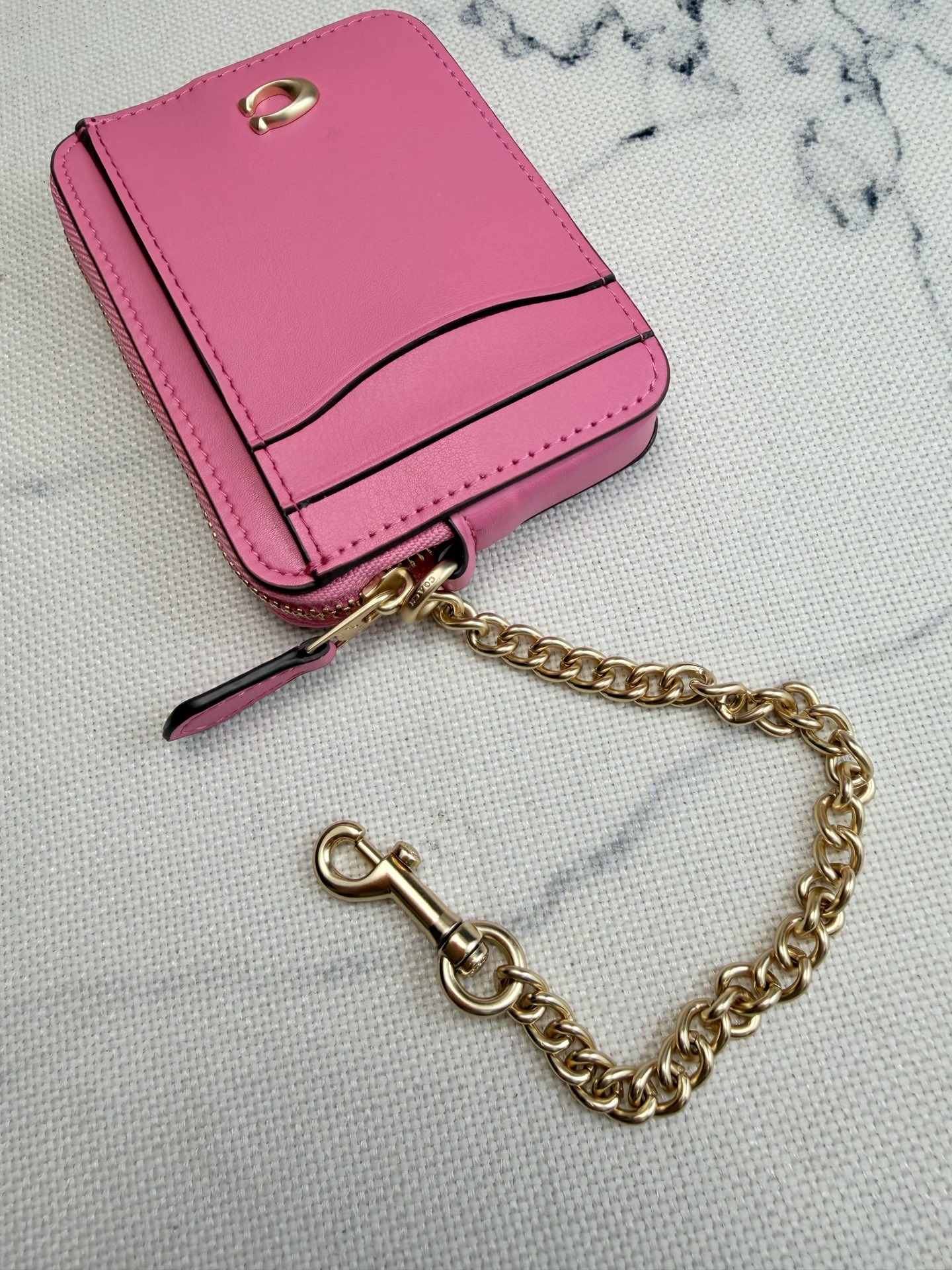 Coach Coach链条卡包CAH08西瓜粉皮革+金属链条