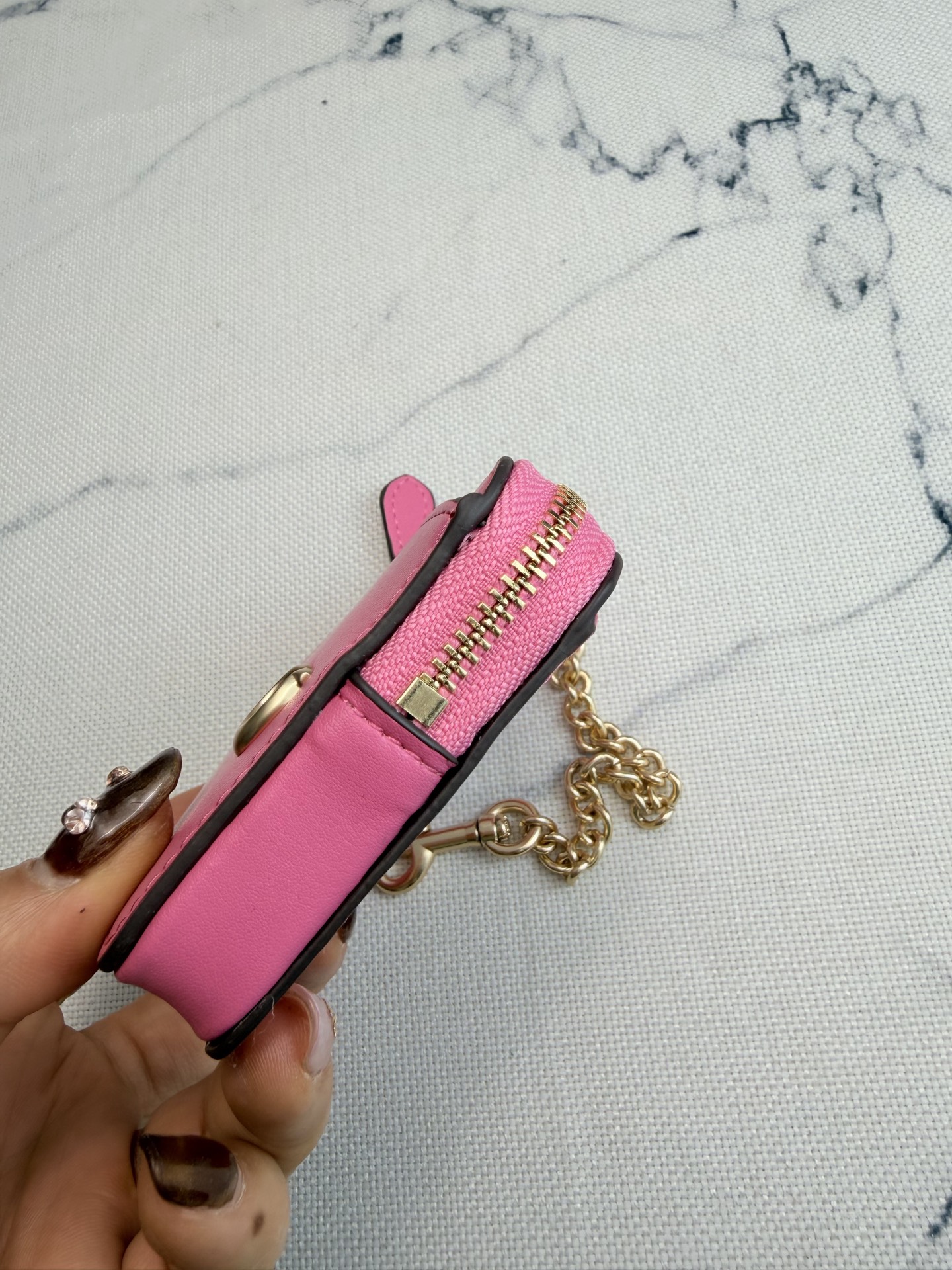 Coach Coach链条卡包CAH08西瓜粉皮革+金属链条
