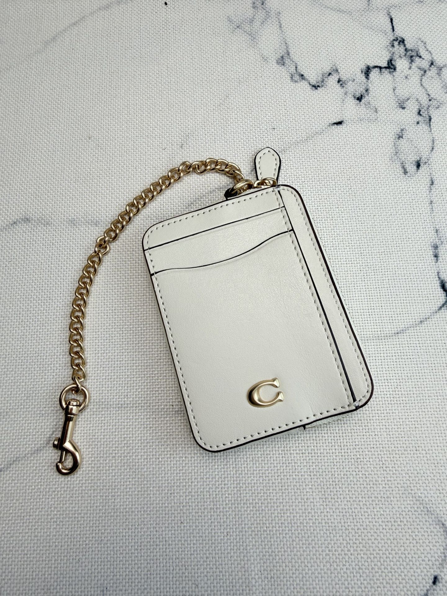 Coach Coach链条卡包CAH08白色皮革+金属链条