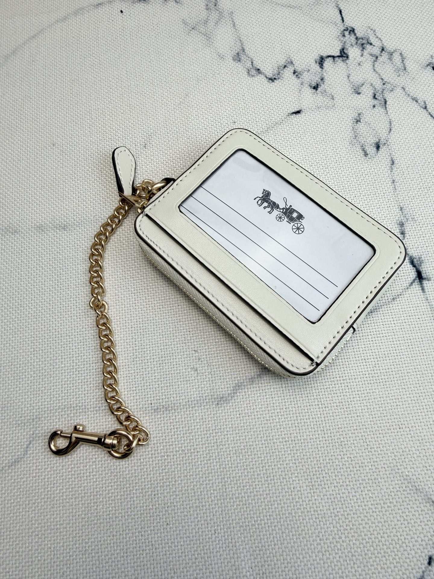 Coach Coach链条卡包CAH08白色皮革+金属链条