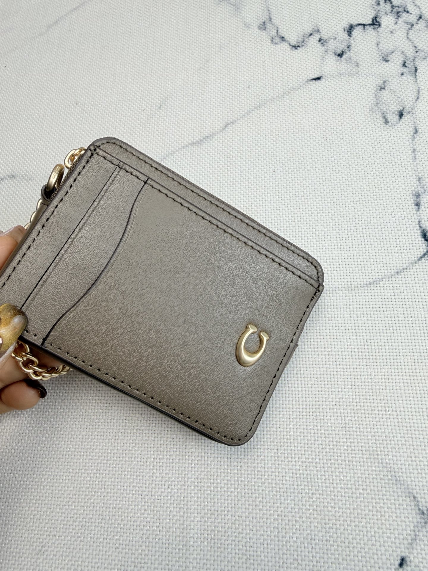 Coach Coach链条卡包CAH08暗石色皮革+金属链条