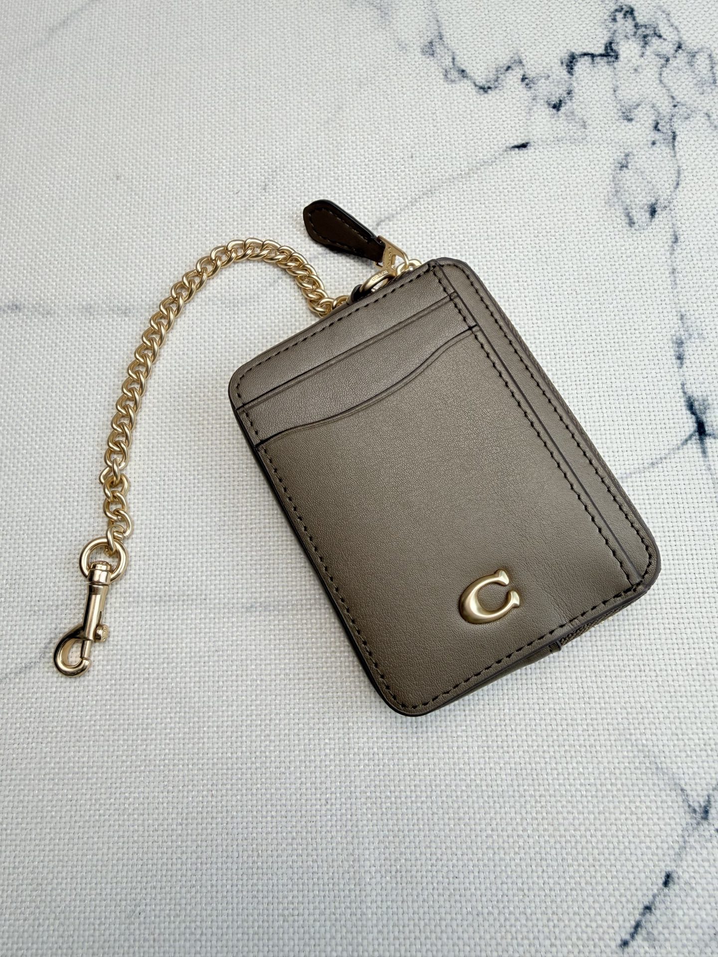 Coach Coach链条卡包CAH08暗石色皮革+金属链条