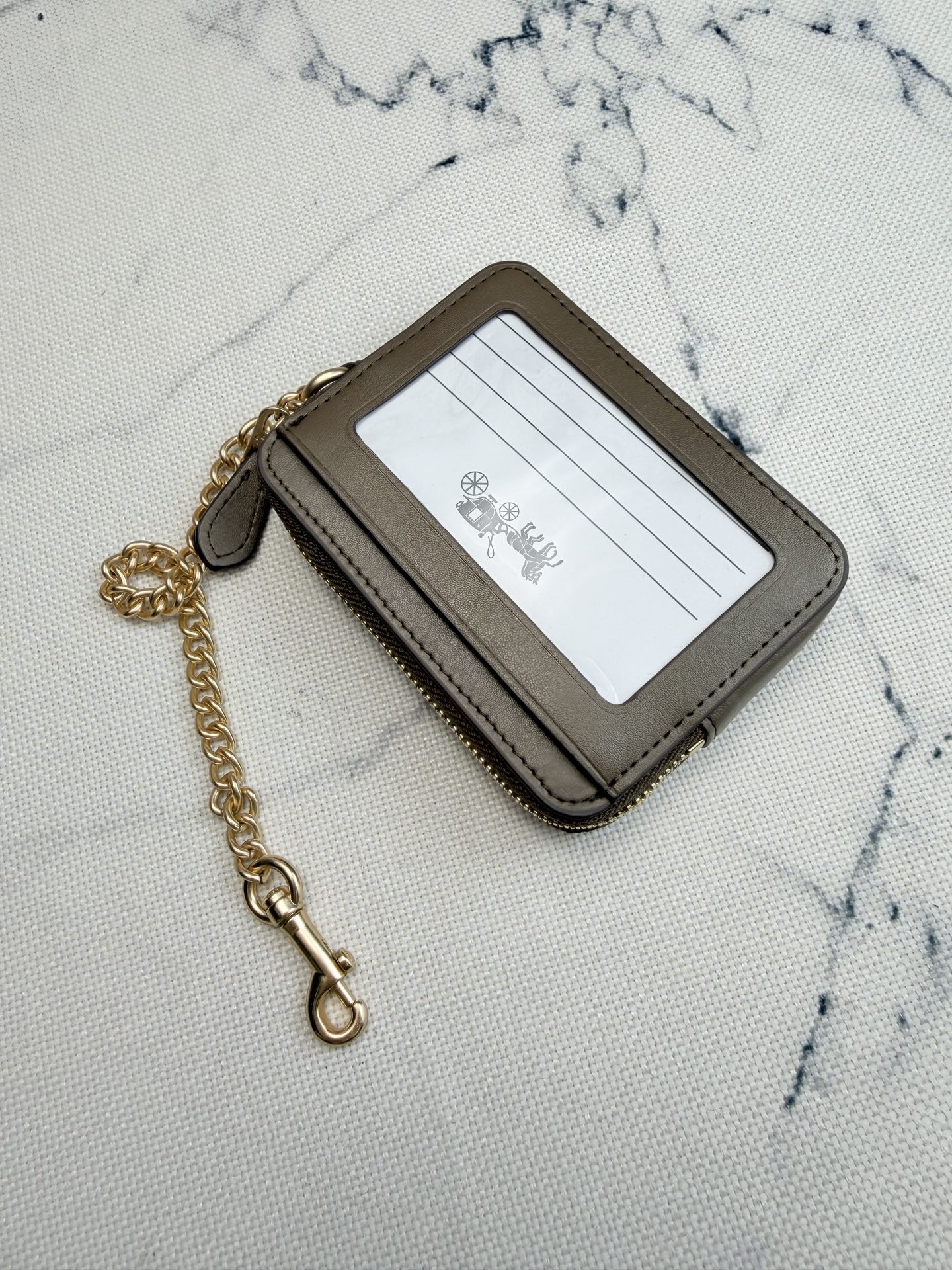 Coach Coach链条卡包CAH08暗石色皮革+金属链条
