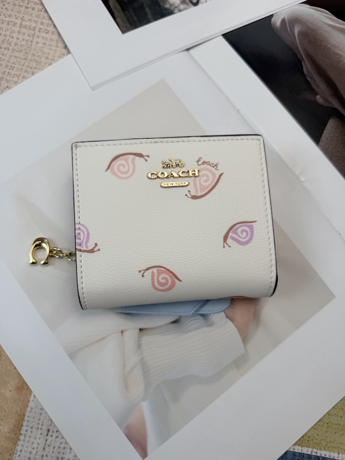 Coach COACH蜗牛 彩印C9913老花女士短款拉链小钱包 链条 还带小c标点缀 卡位大钞阁拉链零钱包袋齐全 能装下五六张卡左右