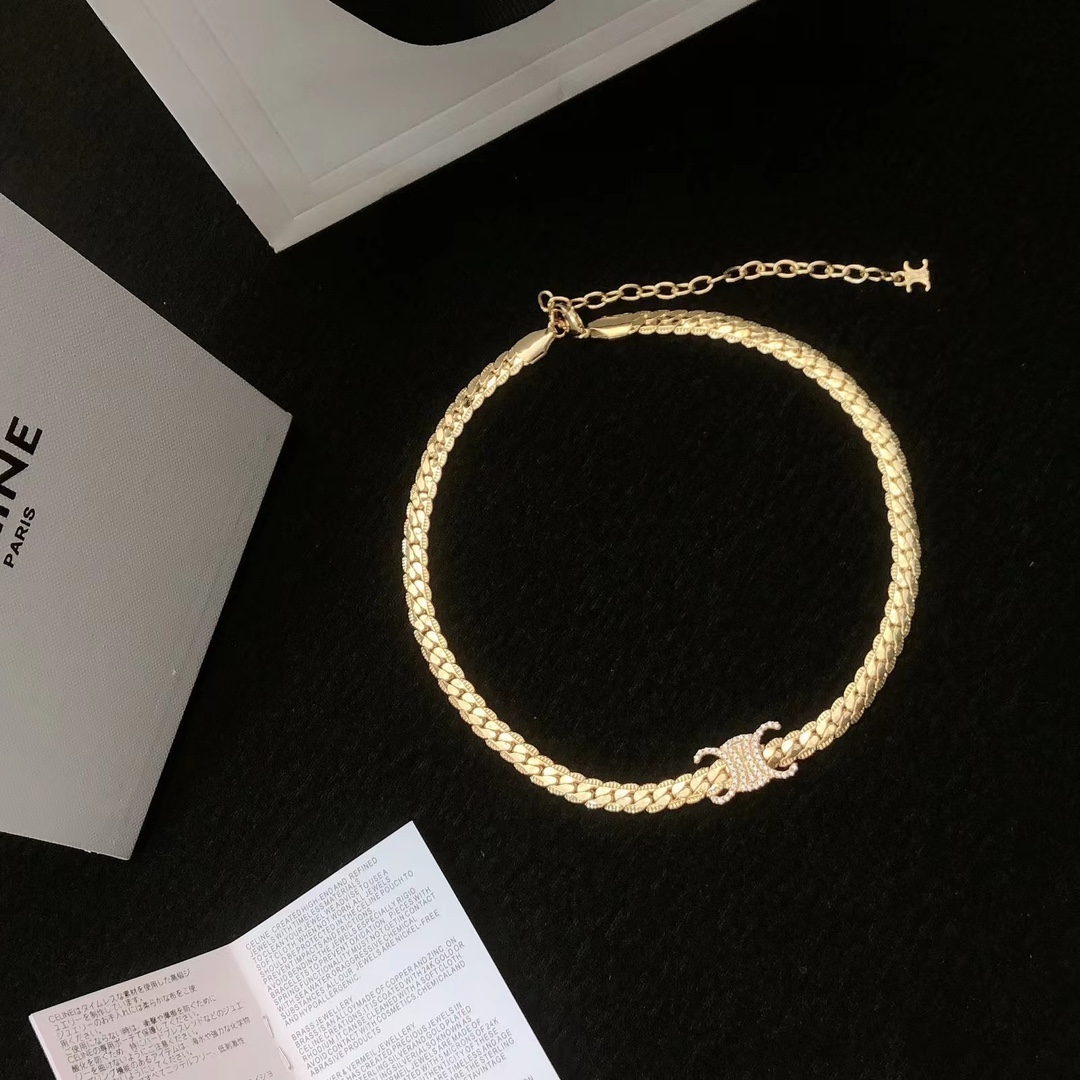 👑Celine 赛琳 火爆开启 新款凯旋门系列 项链 搭配凯旋门图案，黄铜材质镶钻！超炸Chic感 ，简