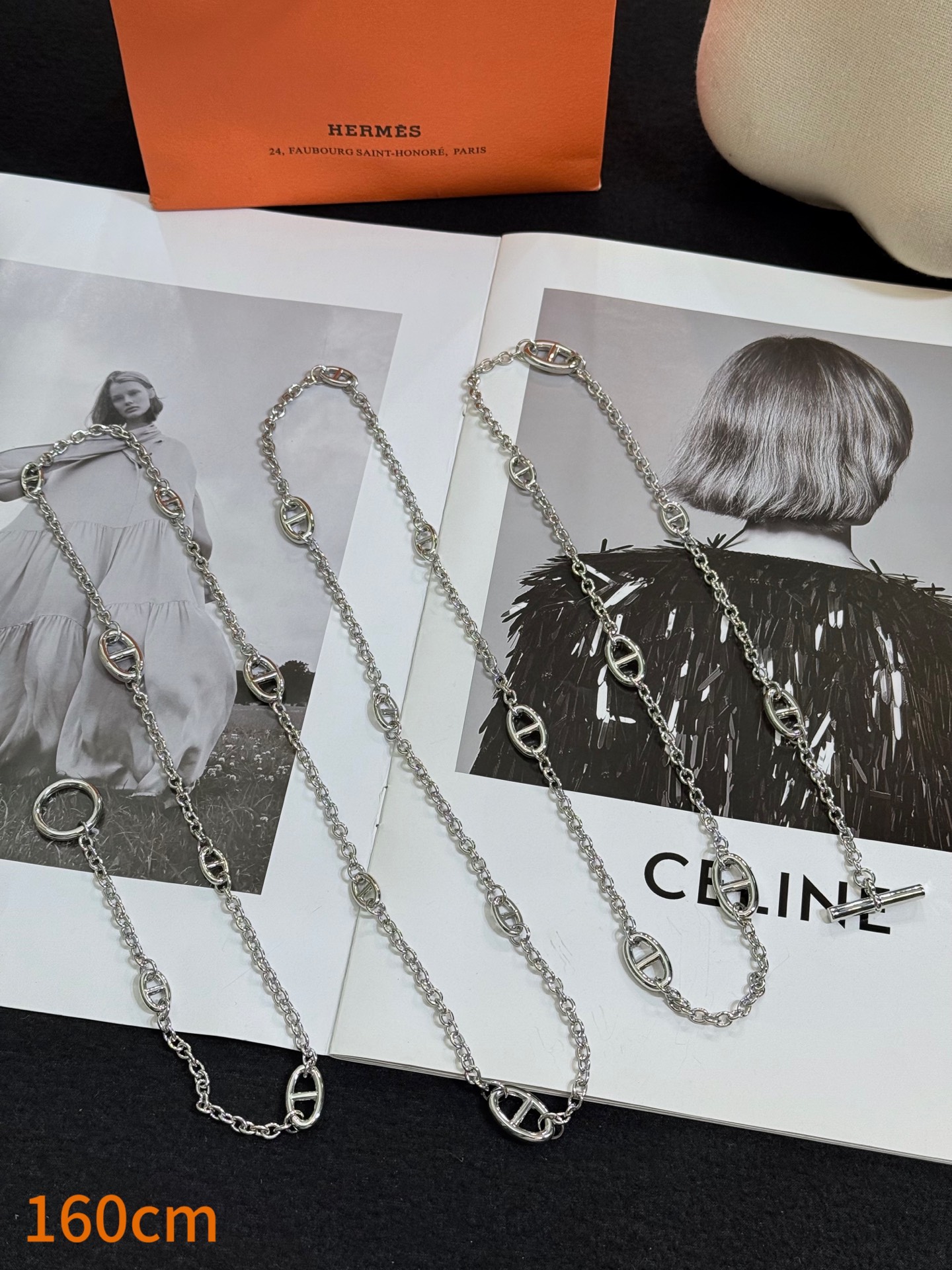 Hermes Farandole necklace silver metal 160cm