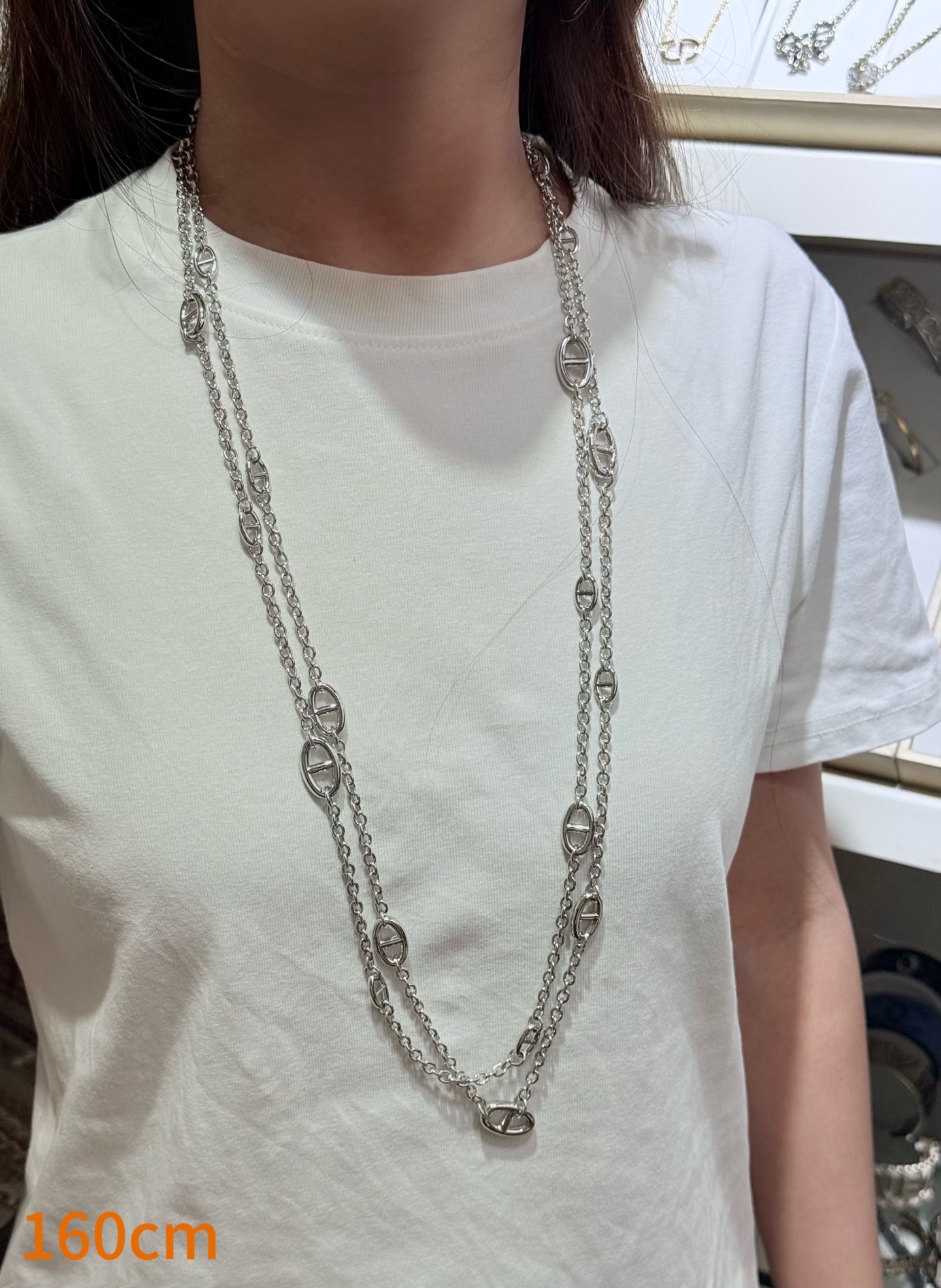 Hermes Farandole necklace silver metal 160cm