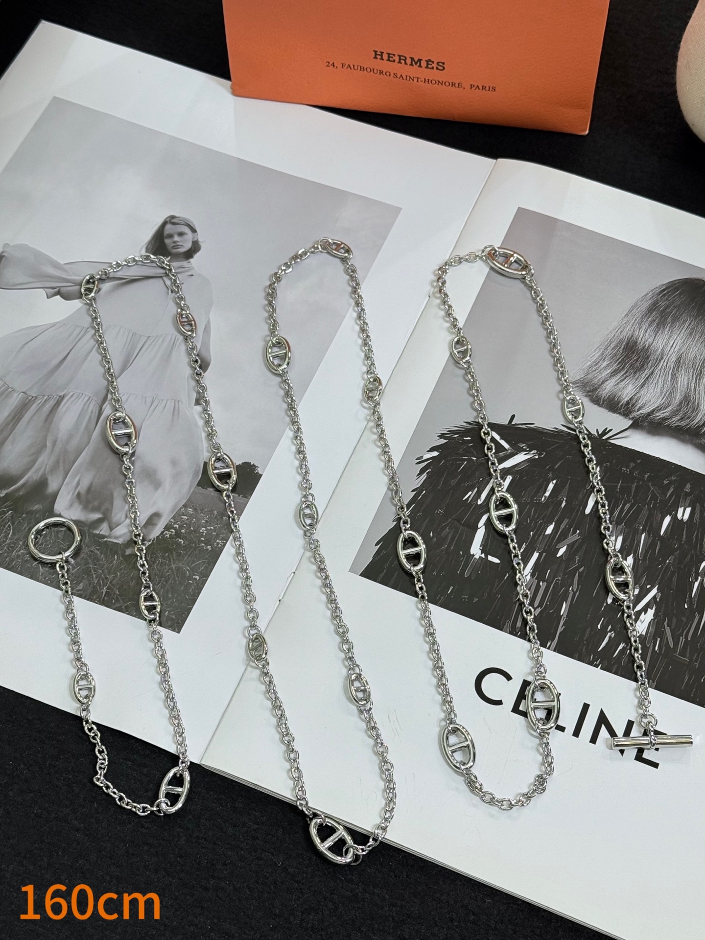 Hermes Farandole necklace silver metal 160cm