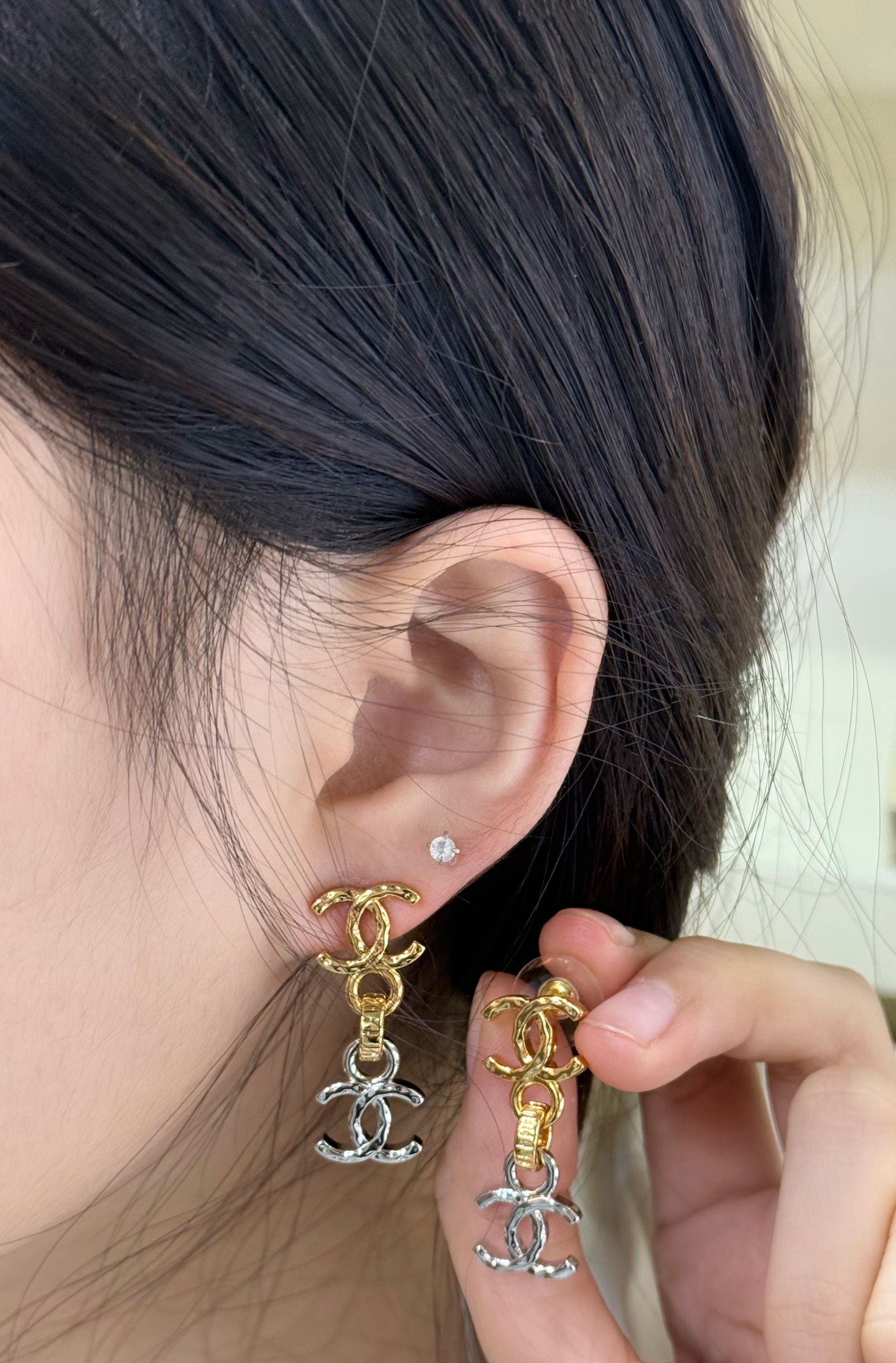 Chanel 香奈儿金银双拼双C耳环