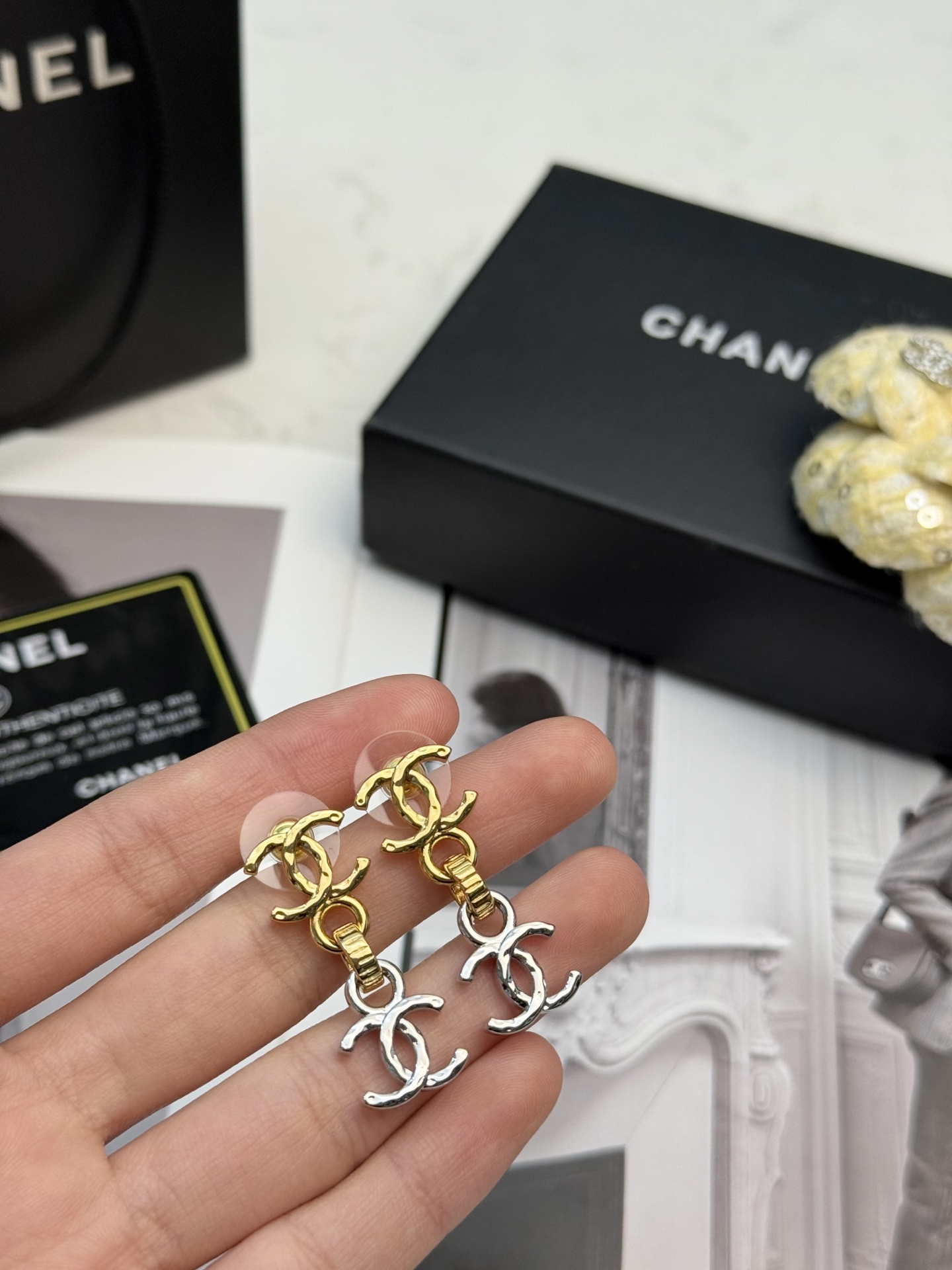 Chanel 香奈儿金银双拼双C耳环