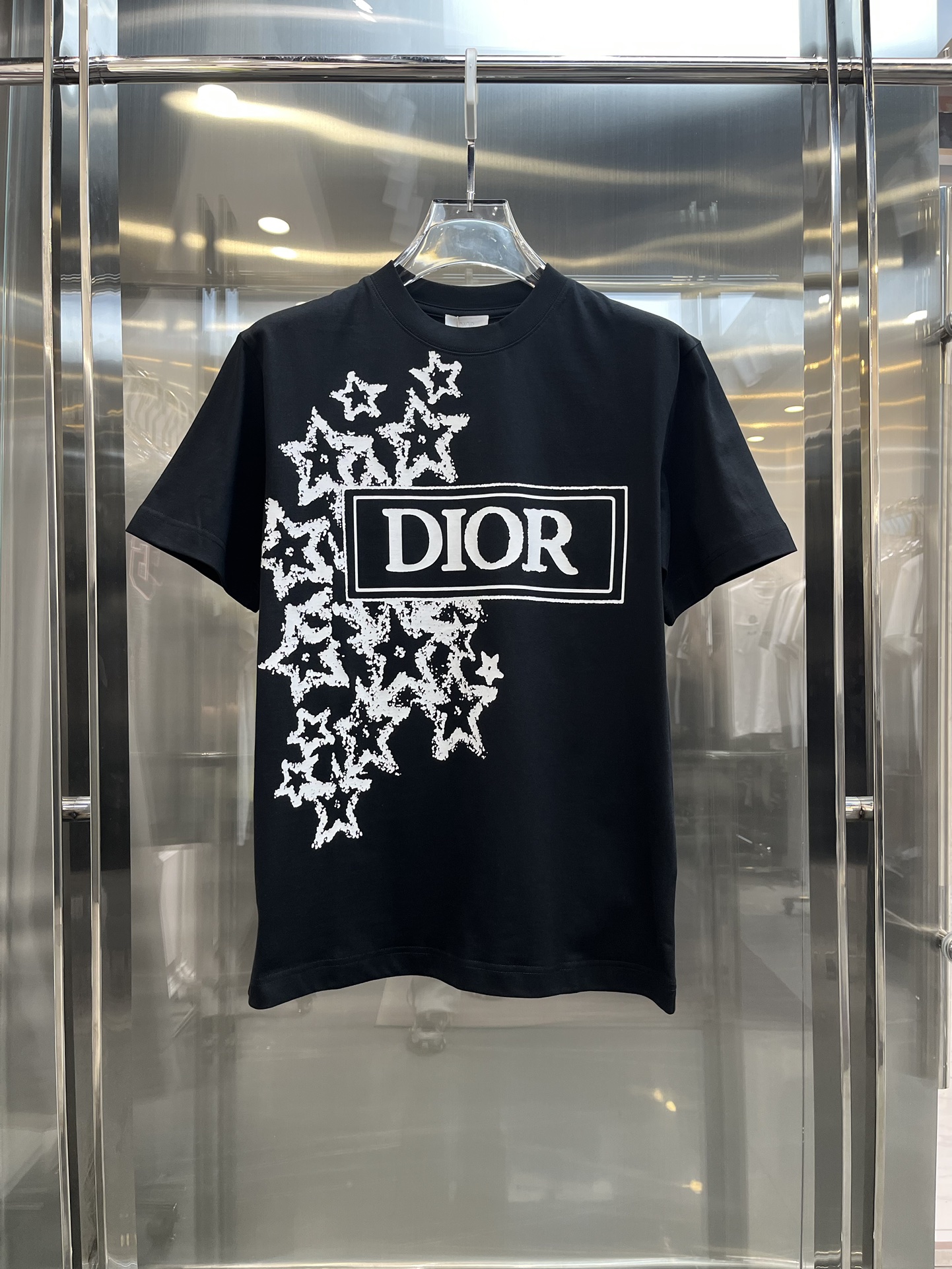 Dior Kleding T-Shirt Zwart Wit Afdrukken Unisex Katoen Lente/Zomercollectie Korte mouw