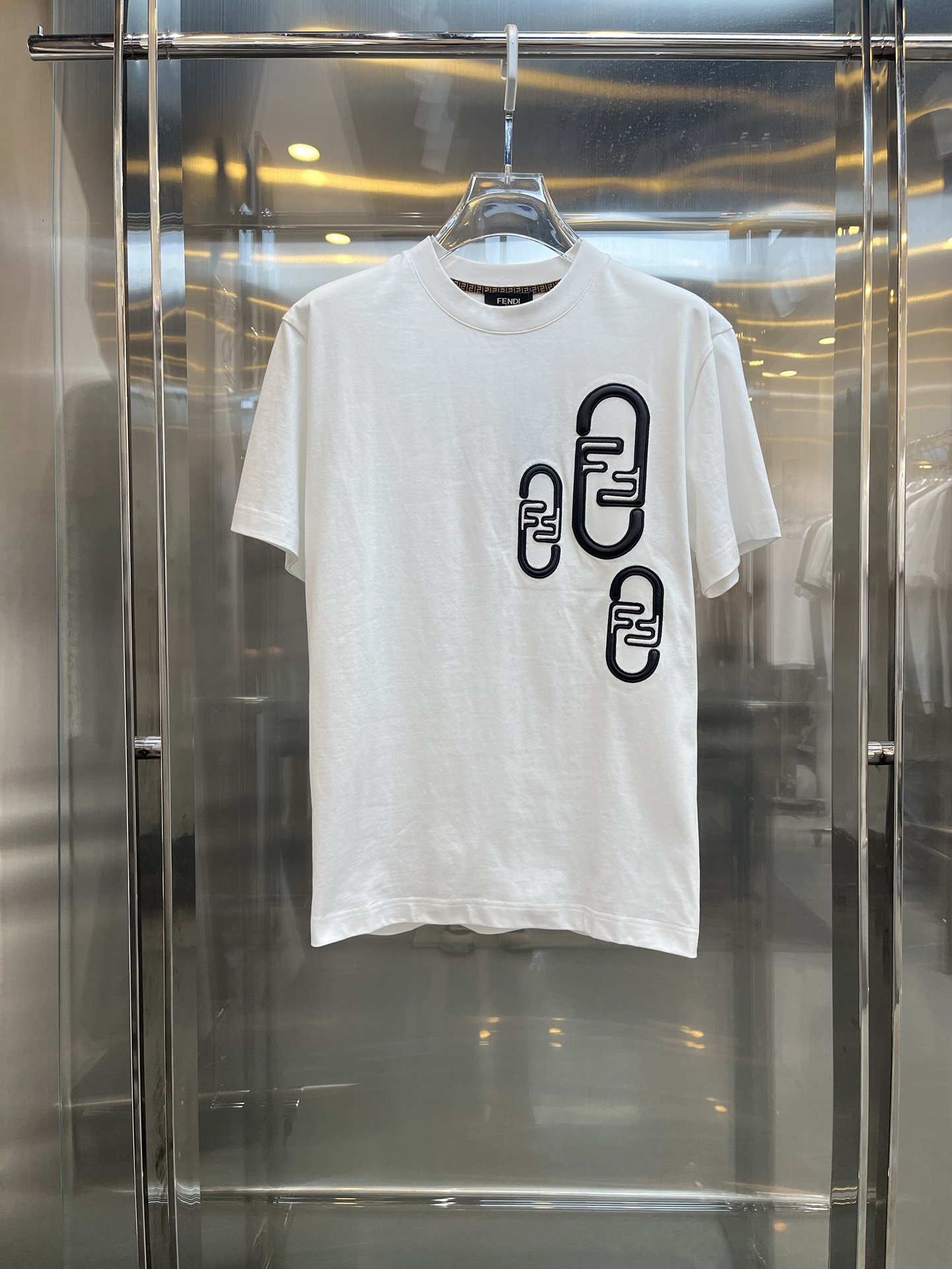 Fendi Kleding T-Shirt Verkoop Outlet Online
 Zwart Wit Borduurwerk Unisex Katoen Gemerceriseerd katoen Lente/Zomercollectie Korte mouw