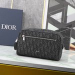 Dior Cosmetic Bags Black Yellow Printing Cowhide Nylon Oblique