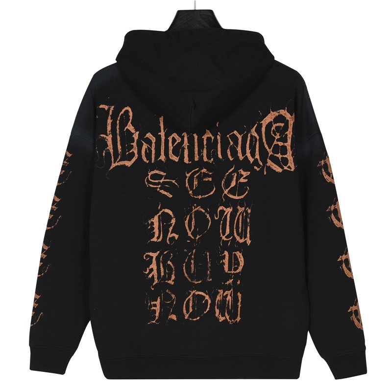 Balenciaga/巴黎世家 梵文印花泥染拉链卫衣外套