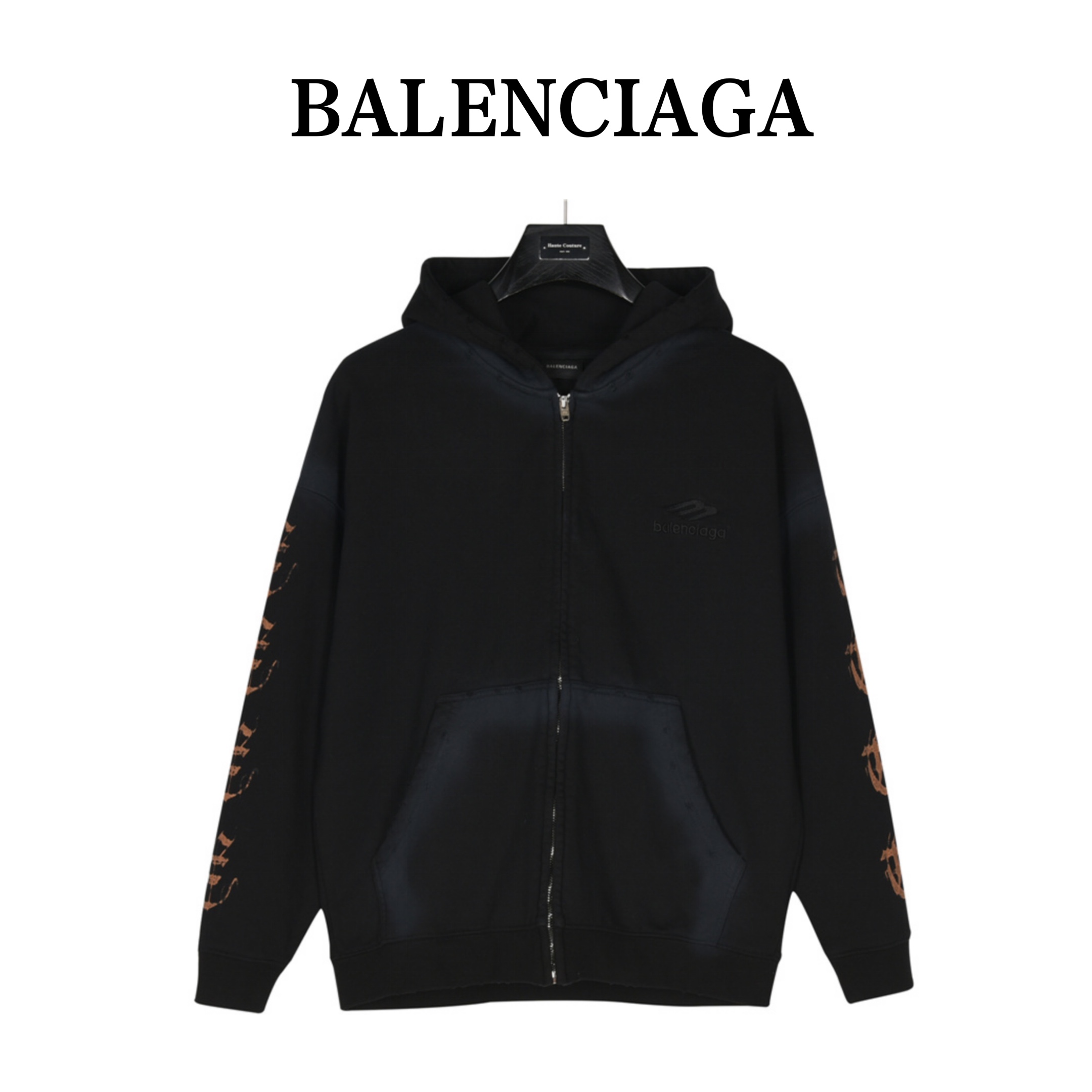 Balenciaga/巴黎世家 梵文印花泥染拉链卫衣外套