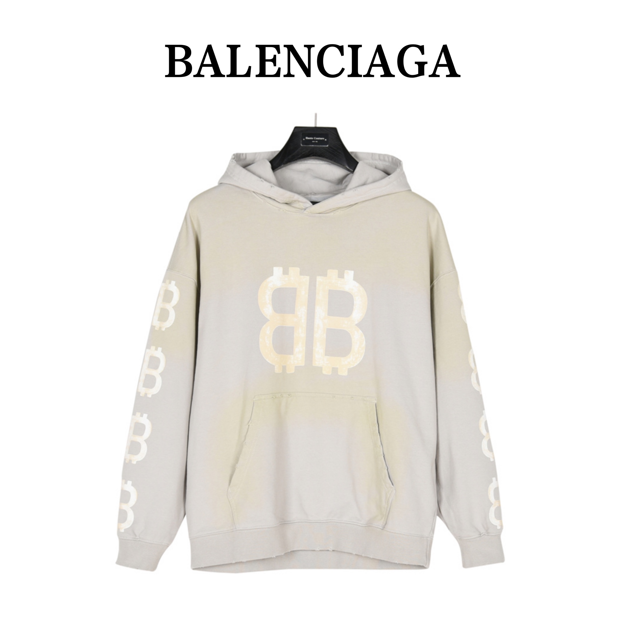 Balenciaga/巴黎世家 双B比特币喷绘连帽卫衣帽衫