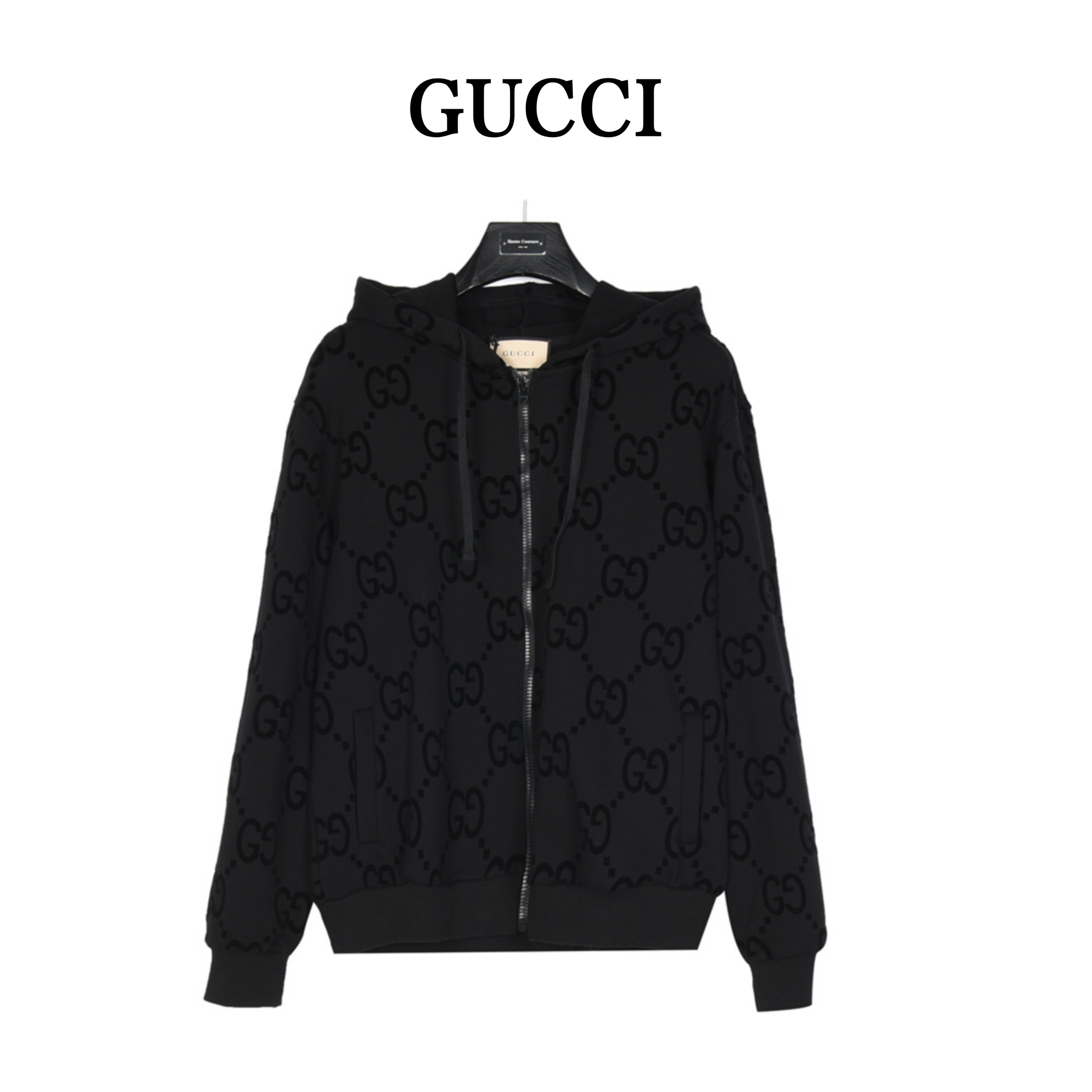 400 Gucci/古驰 24Fw 全幅GG暗纹植绒拉链帽衫外套 GG拉绒棉连帽卫衣休闲风格服饰尽展率性风范