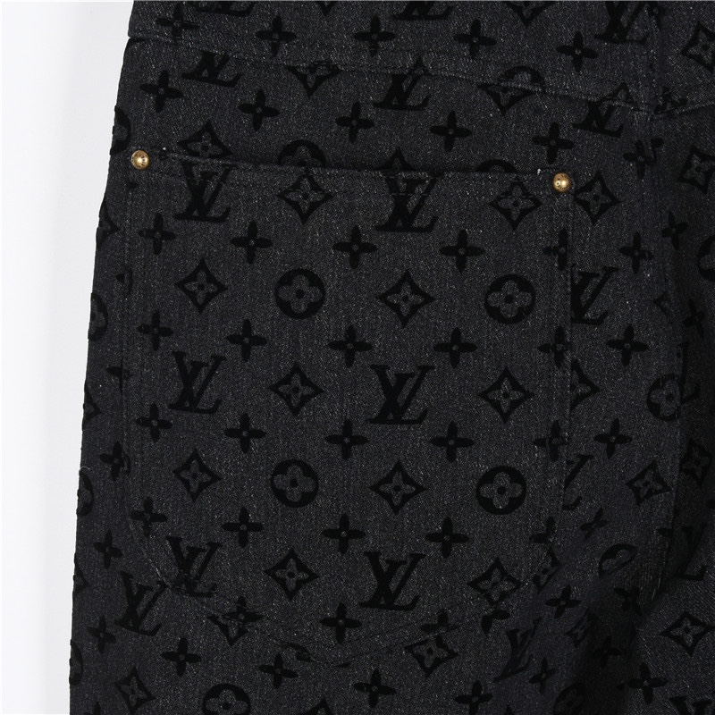 LouisVuitton/路易威登满logo字母植绒牛仔长裤