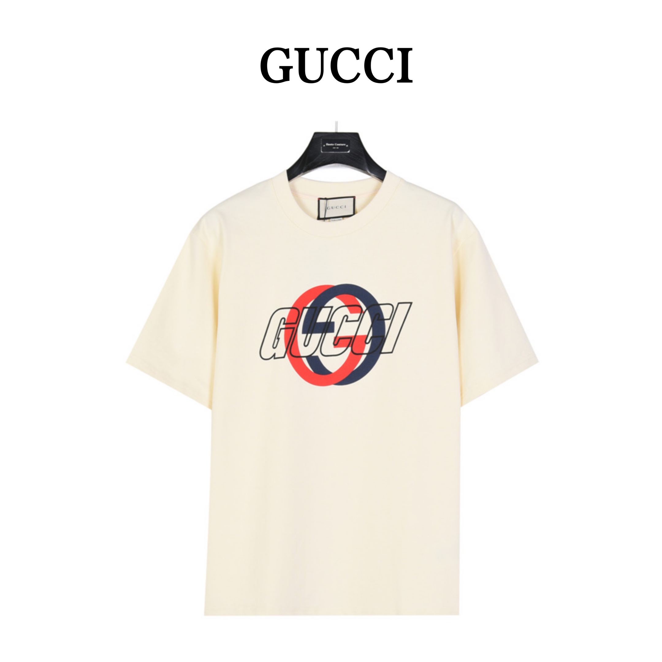 Gucci/古驰 24ss 双G互扣logo发泡印花短袖T恤