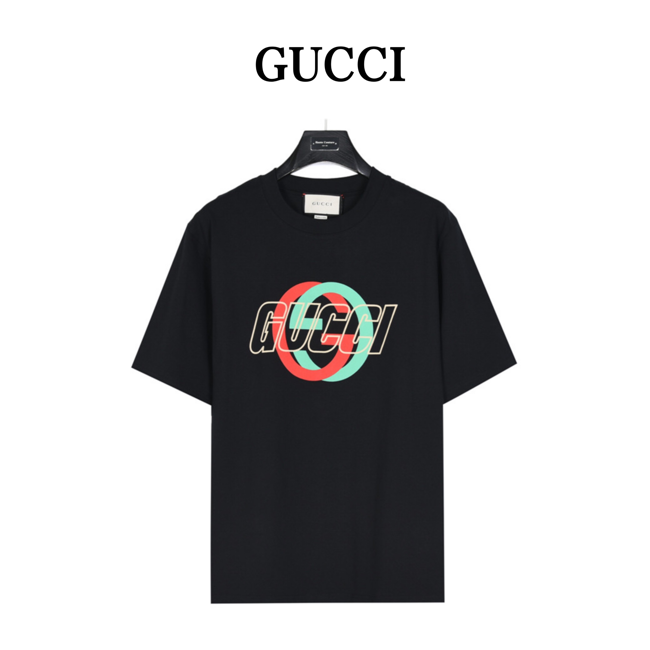 160 Gucci/古驰 24ss 双G互扣logo发泡印花短袖T恤