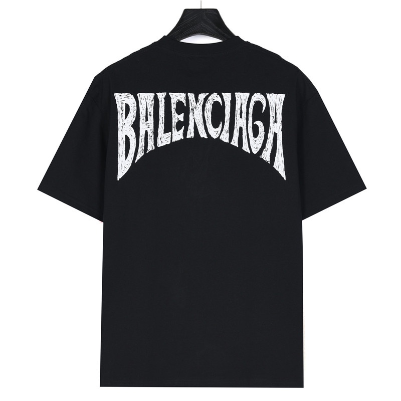 Balenciaga/巴黎世家 沙滩画夜景铁塔印花短袖T恤