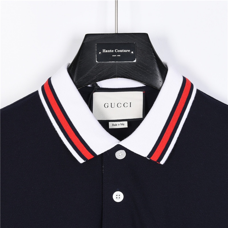 Gucci/古驰经典双G刺绣Polo 经典图案巧妙糅合纹理与缀饰细节