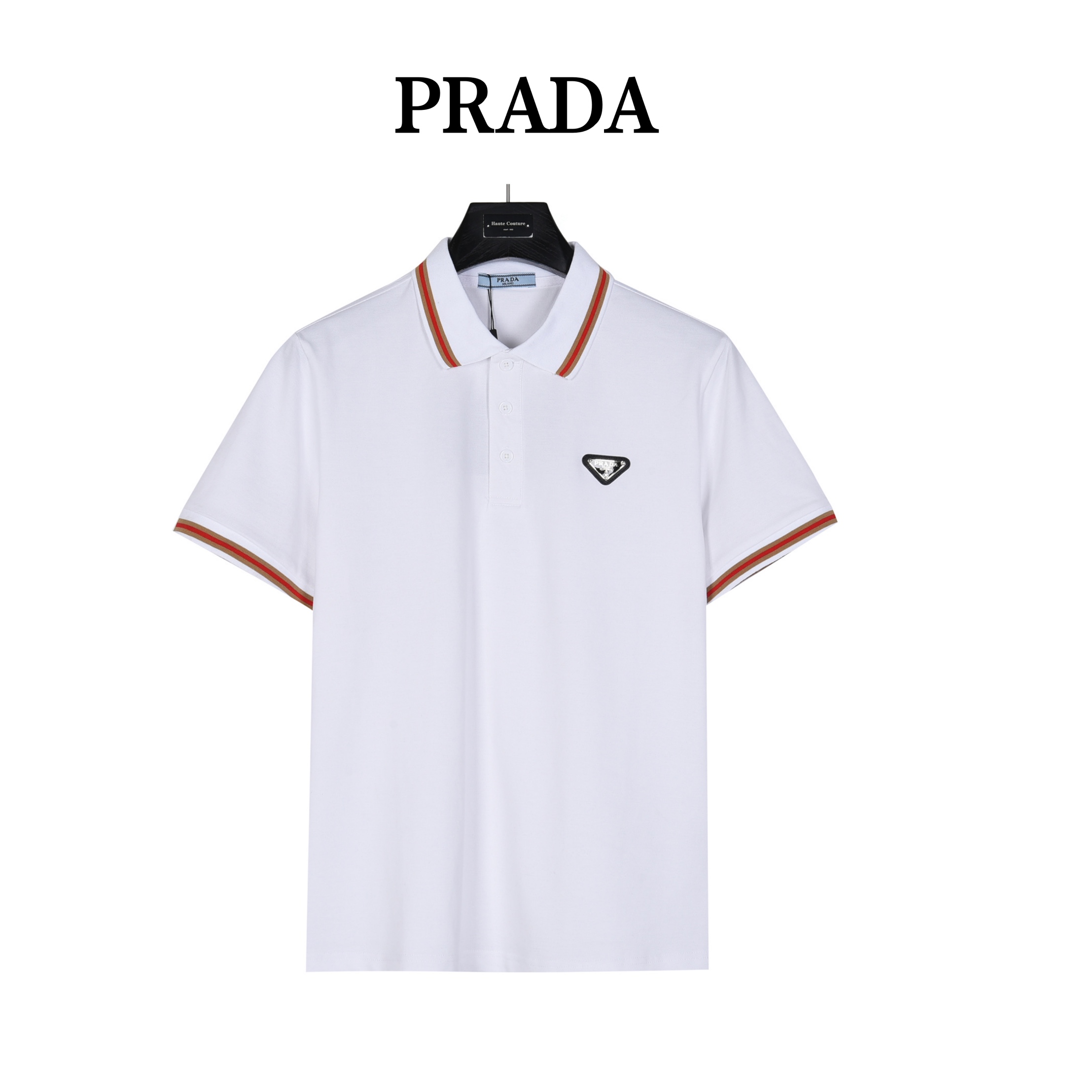 PRADA/普拉达 胸口金属三角标镶嵌短袖Polo衫 时尚型裁设计