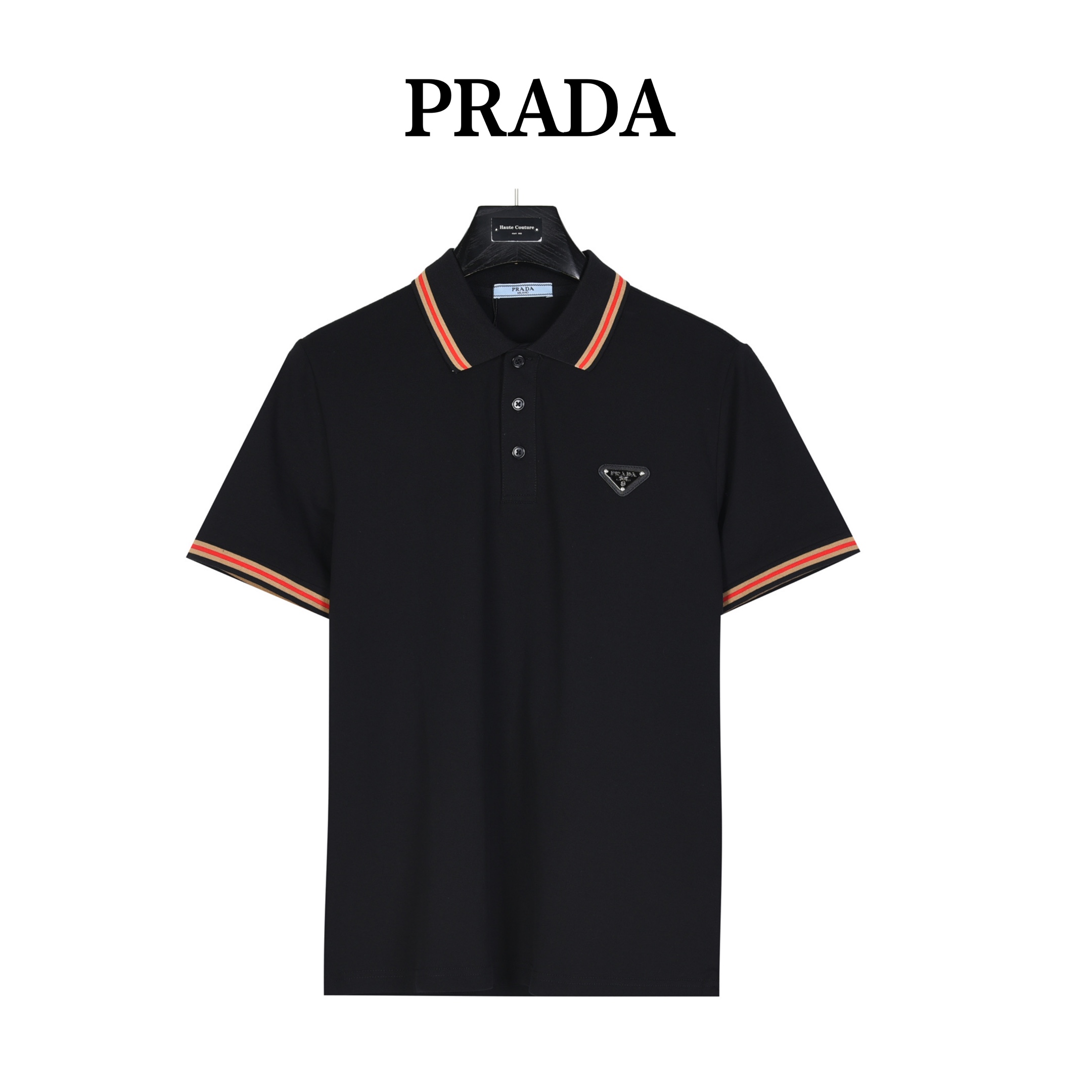 PRADA/普拉达 胸口金属三角标镶嵌短袖Polo衫