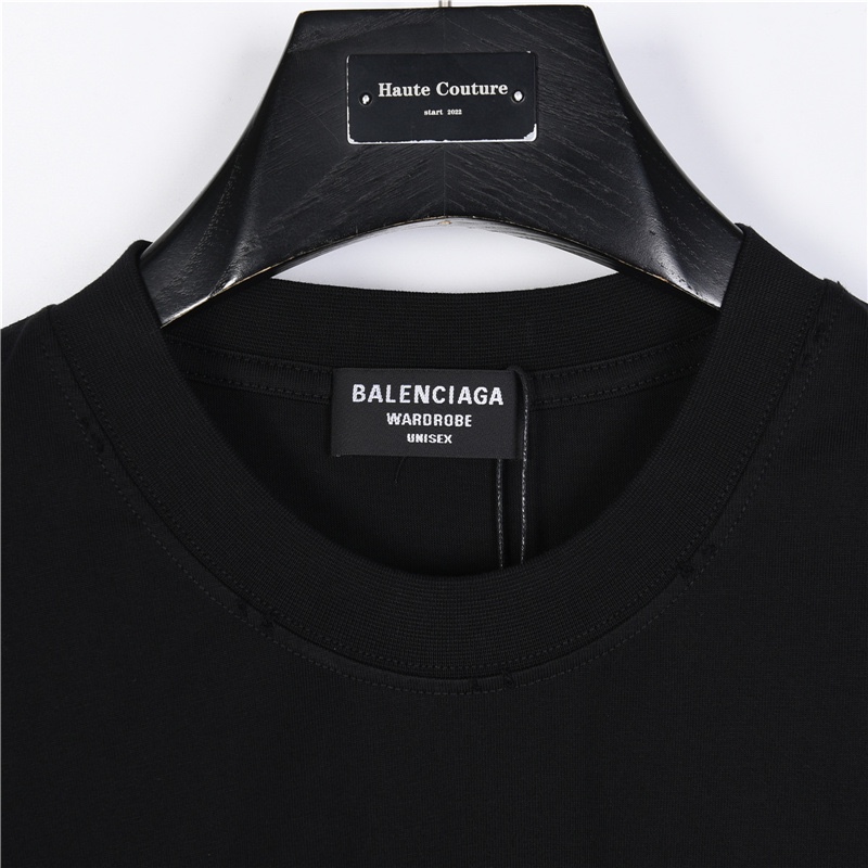 Balenciaga巴黎世家 经典款logo满印水洗破坏 短袖 甄选长绒棉纱 260g精纺高支重磅定织定染面料