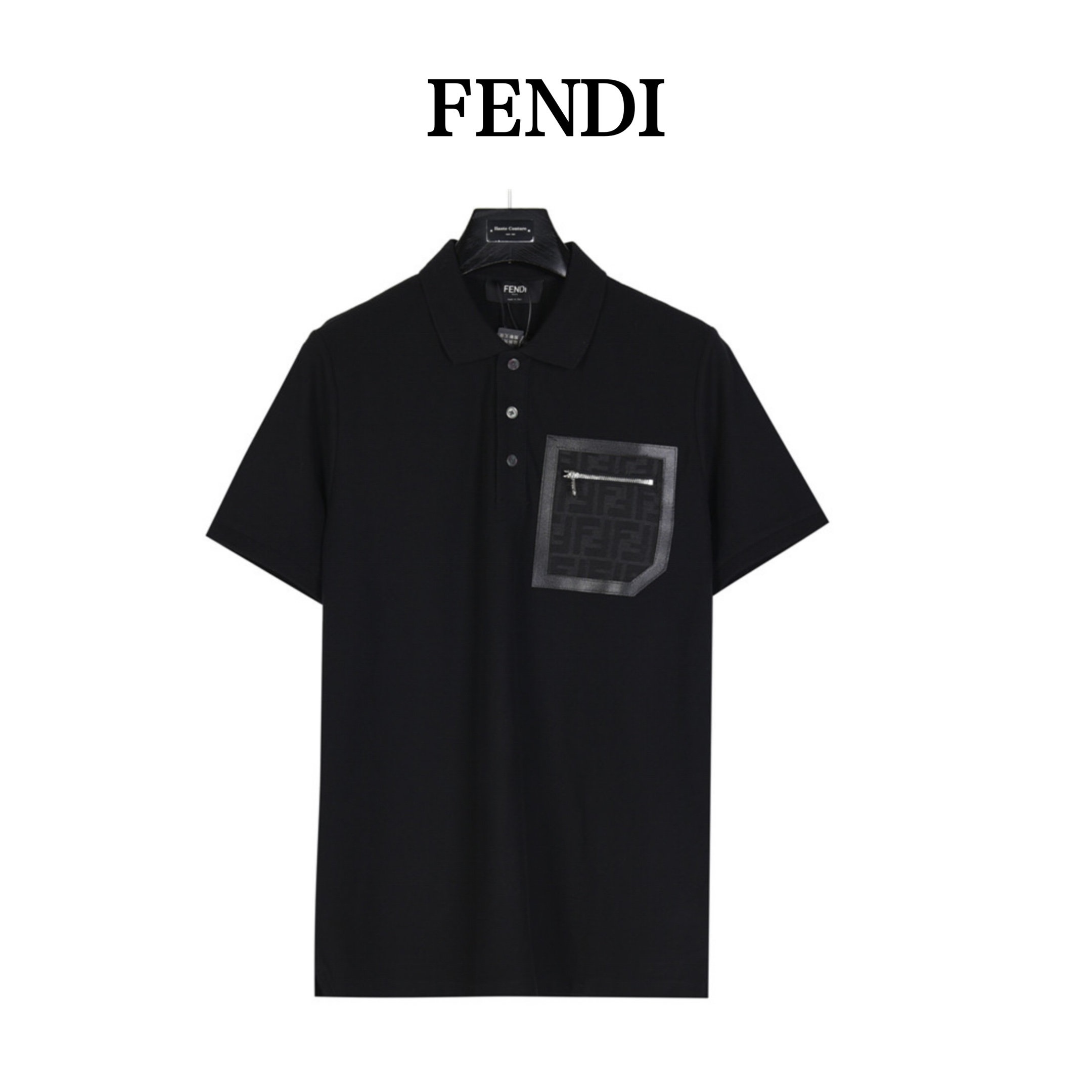 Fendi/芬迪 皮革饰边口袋拉链polo短袖