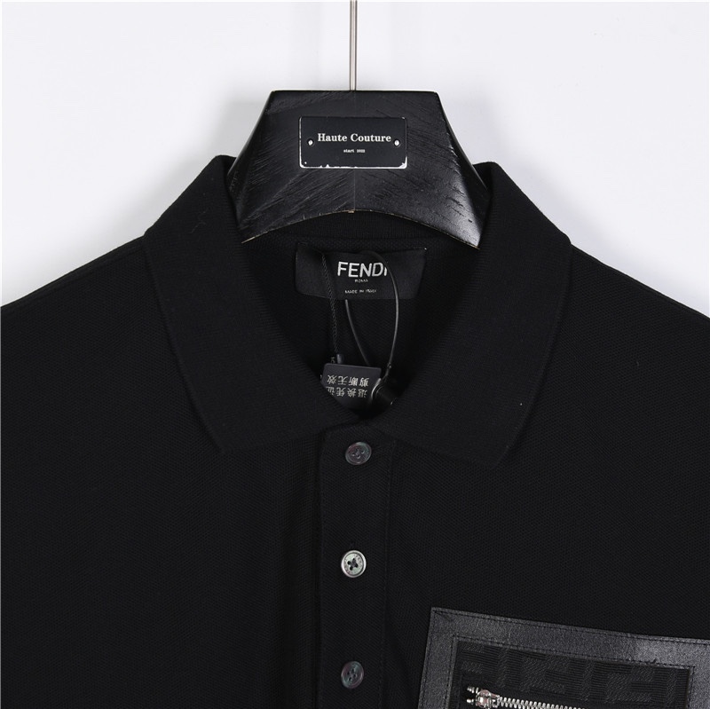 Fendi/芬迪 皮革饰边口袋拉链polo短袖