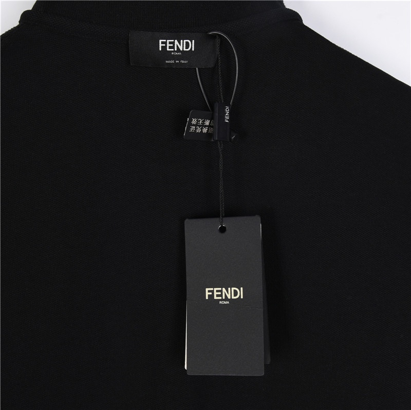 Fendi/芬迪 皮革饰边口袋拉链polo短袖