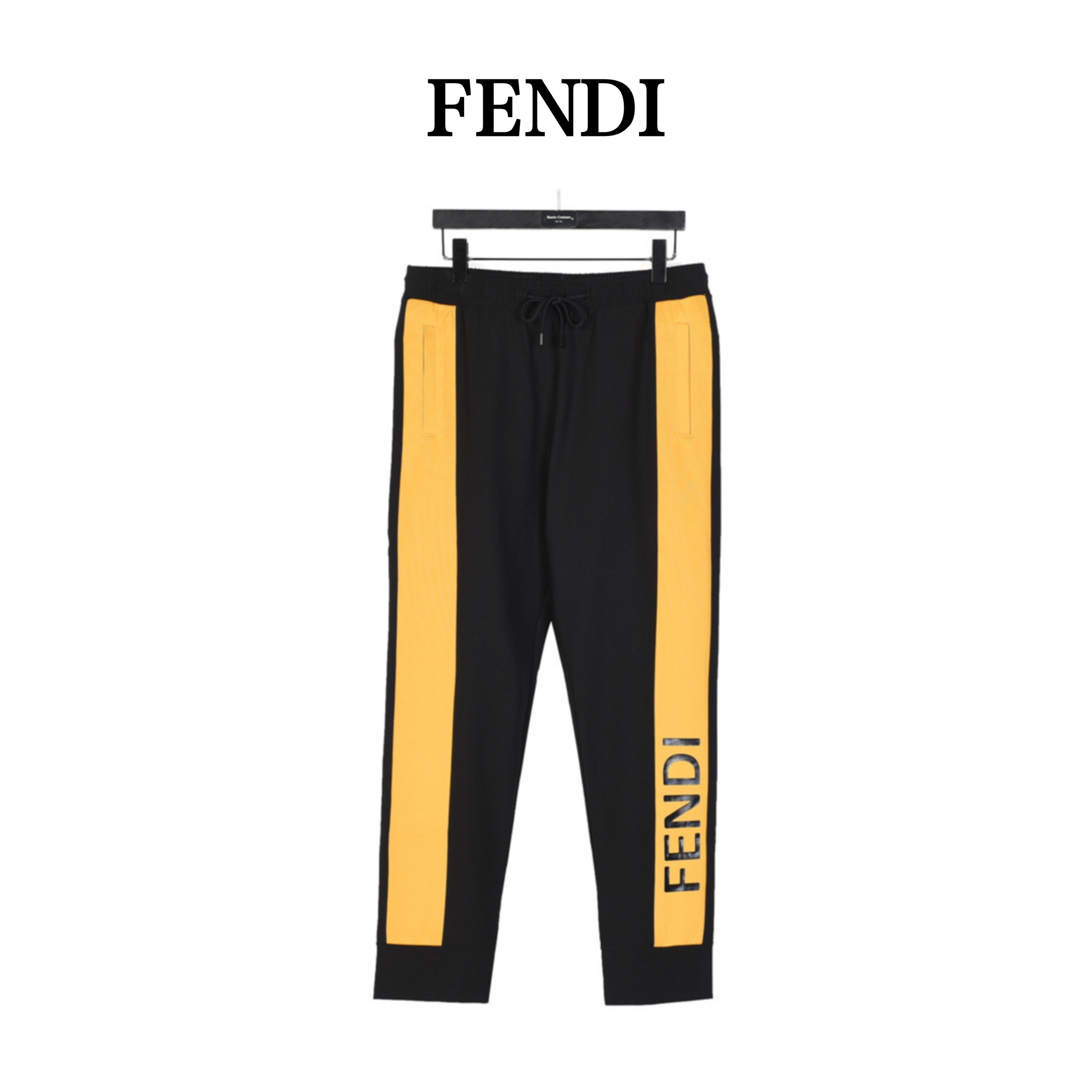 Fendi/芬迪 黄条撞色拼接休闲弹力长裤