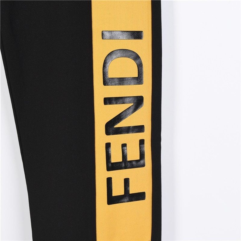 Fendi/芬迪 黄条撞色拼接休闲弹力长裤