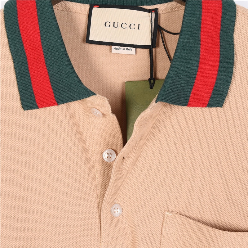 Gucci/古驰 G家彩条领短袖Polo衫 原版定制面料260g蜂窝珠地棉