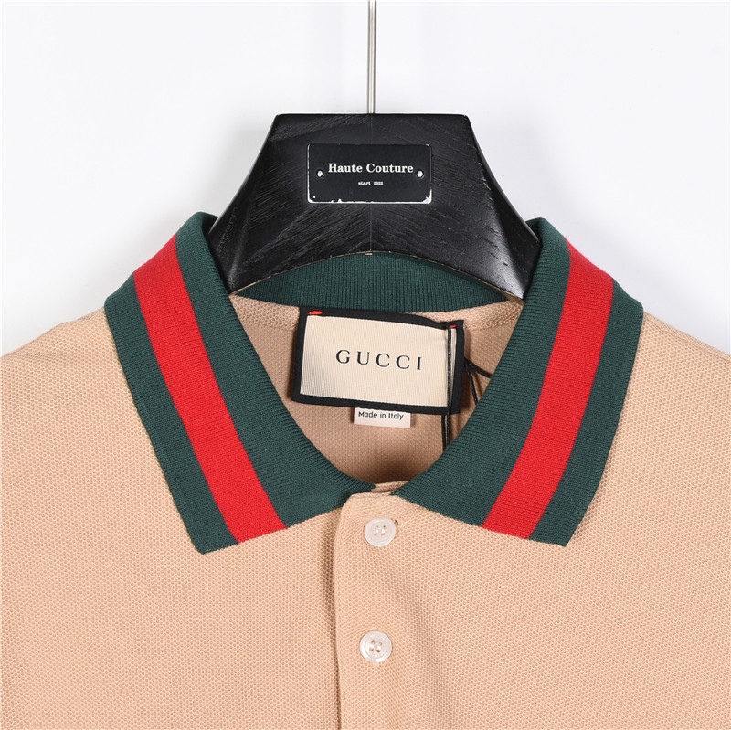 Gucci/古驰 G家彩条领短袖Polo衫 原版定制面料260g蜂窝珠地棉