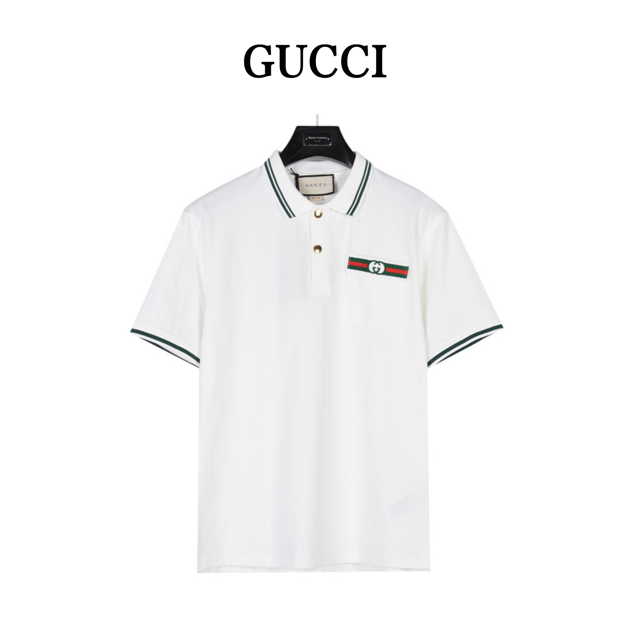 Gucci/古驰 绿色织带口袋学院短袖polo衫