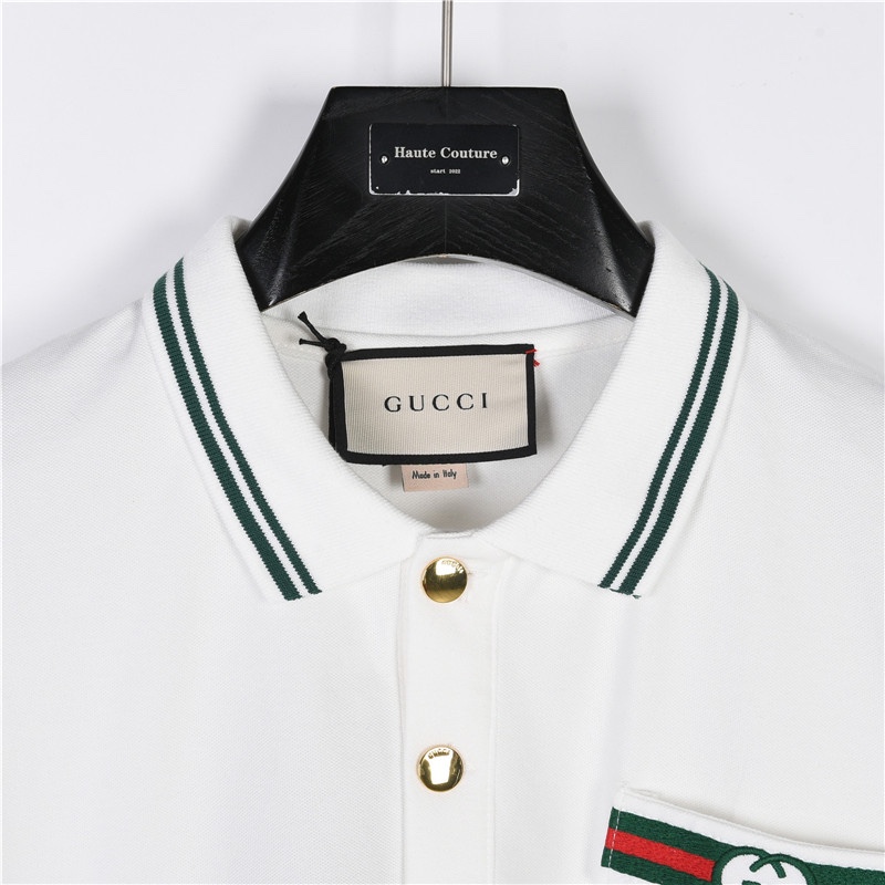 Gucci/古驰 绿色织带口袋学院短袖polo衫