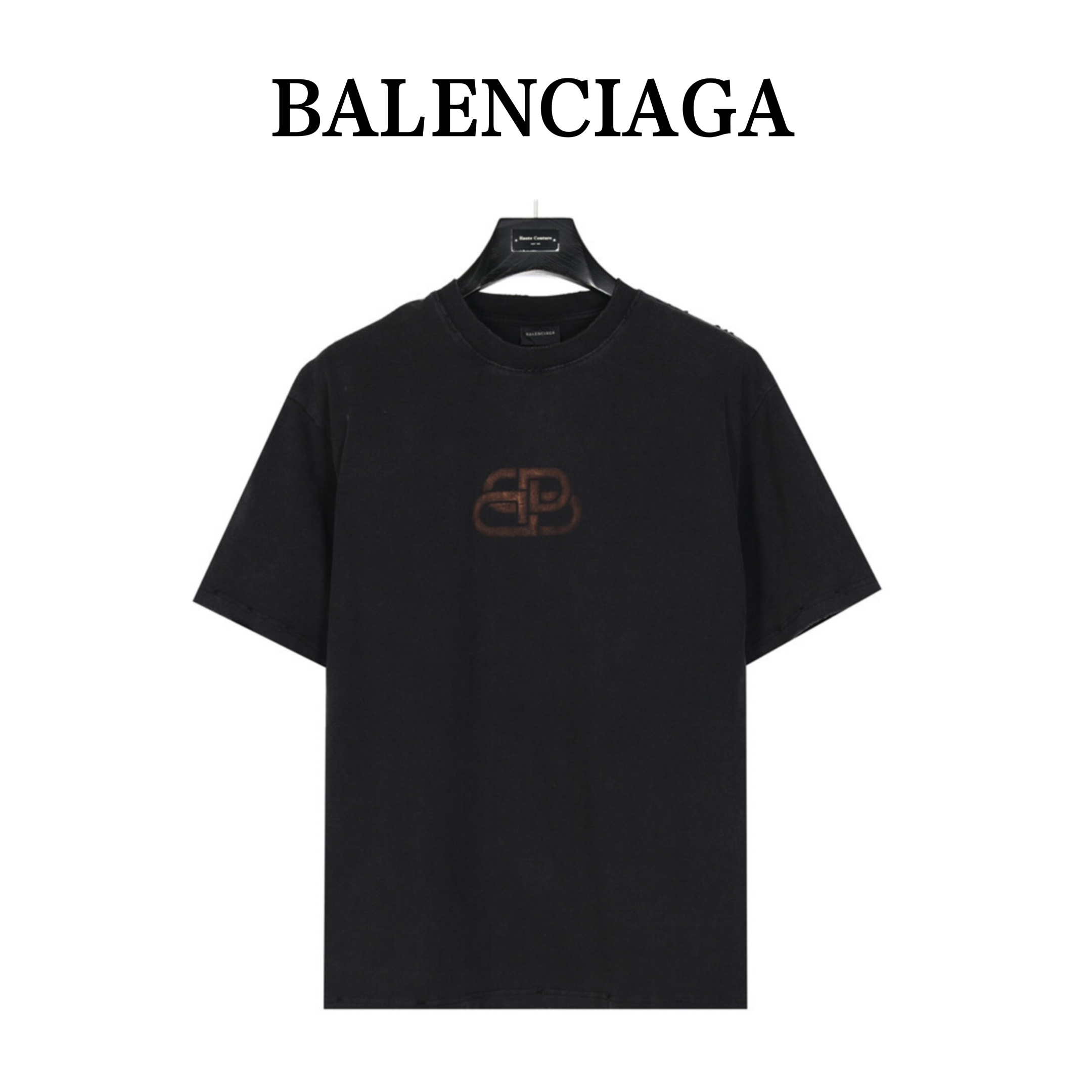 180 Balenciga/巴黎世家 24ss 重磅炒雪花破洞锁扣印花短袖T恤