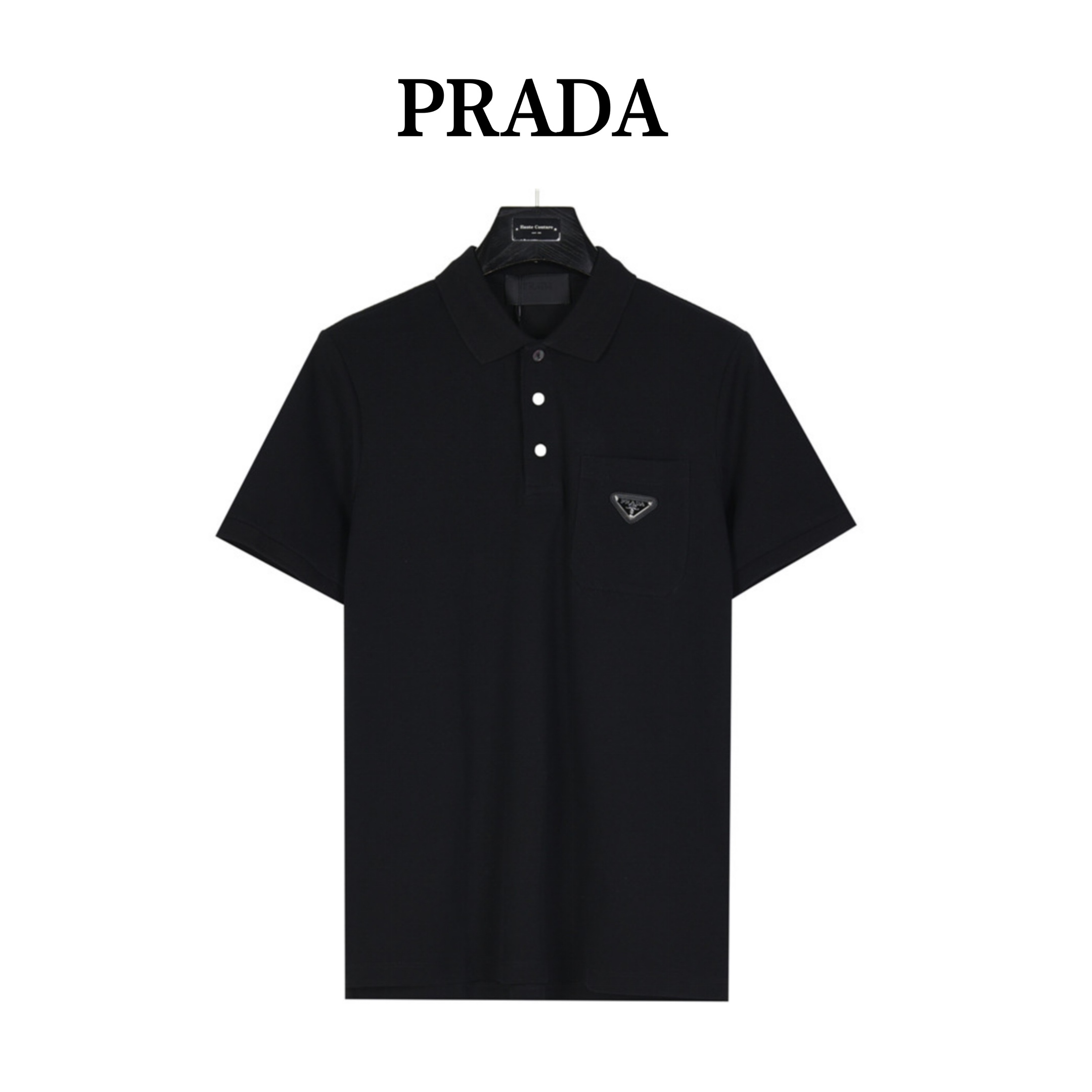 Prada/普拉达 新款胸口三角标口袋Polo短袖 胸前经典三角标铁牌