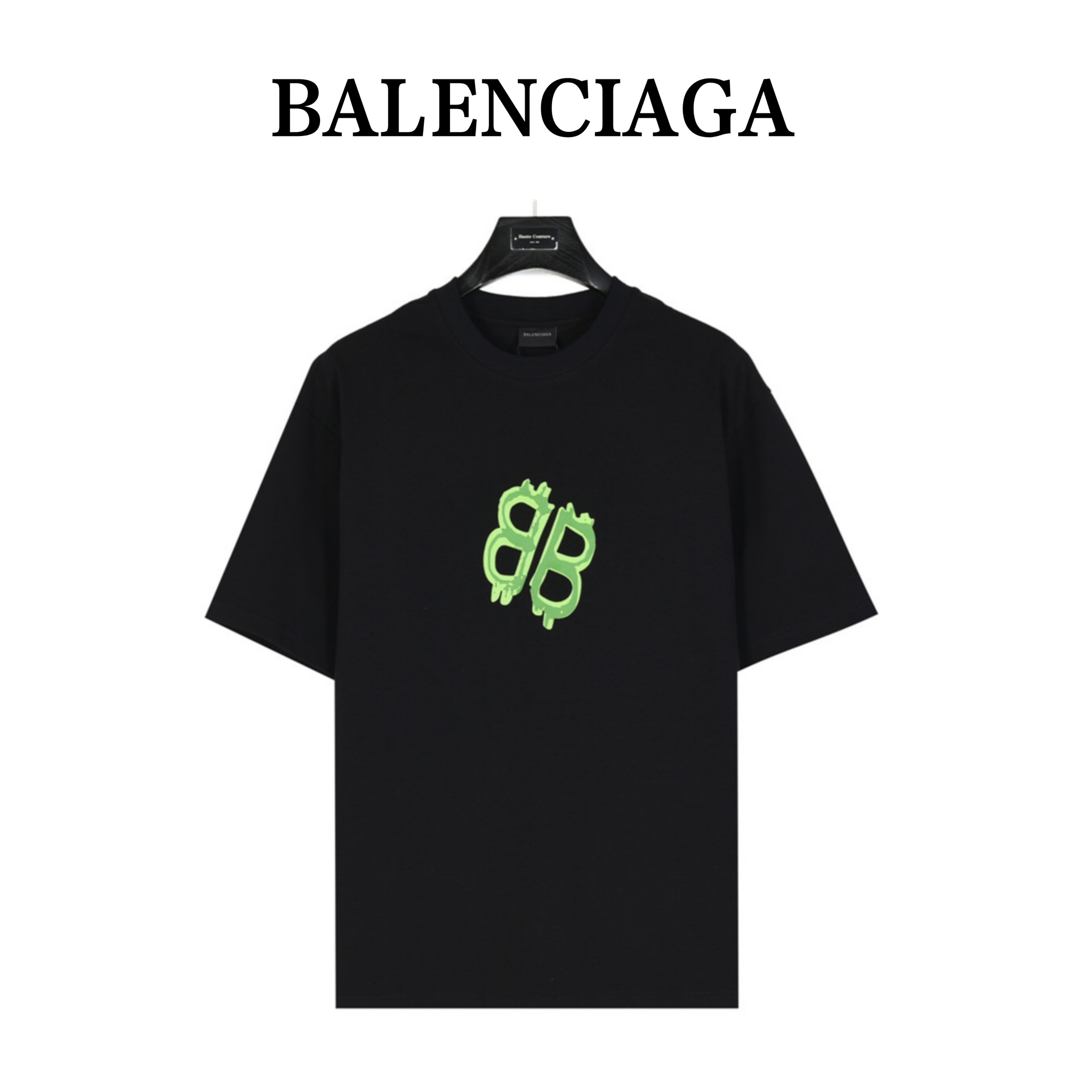 160 Balenciaga/巴黎世家 24ss 荧光绿手绘双B短袖T恤 今夏Dirty Fit巅峰之作 260克精梳棉面料