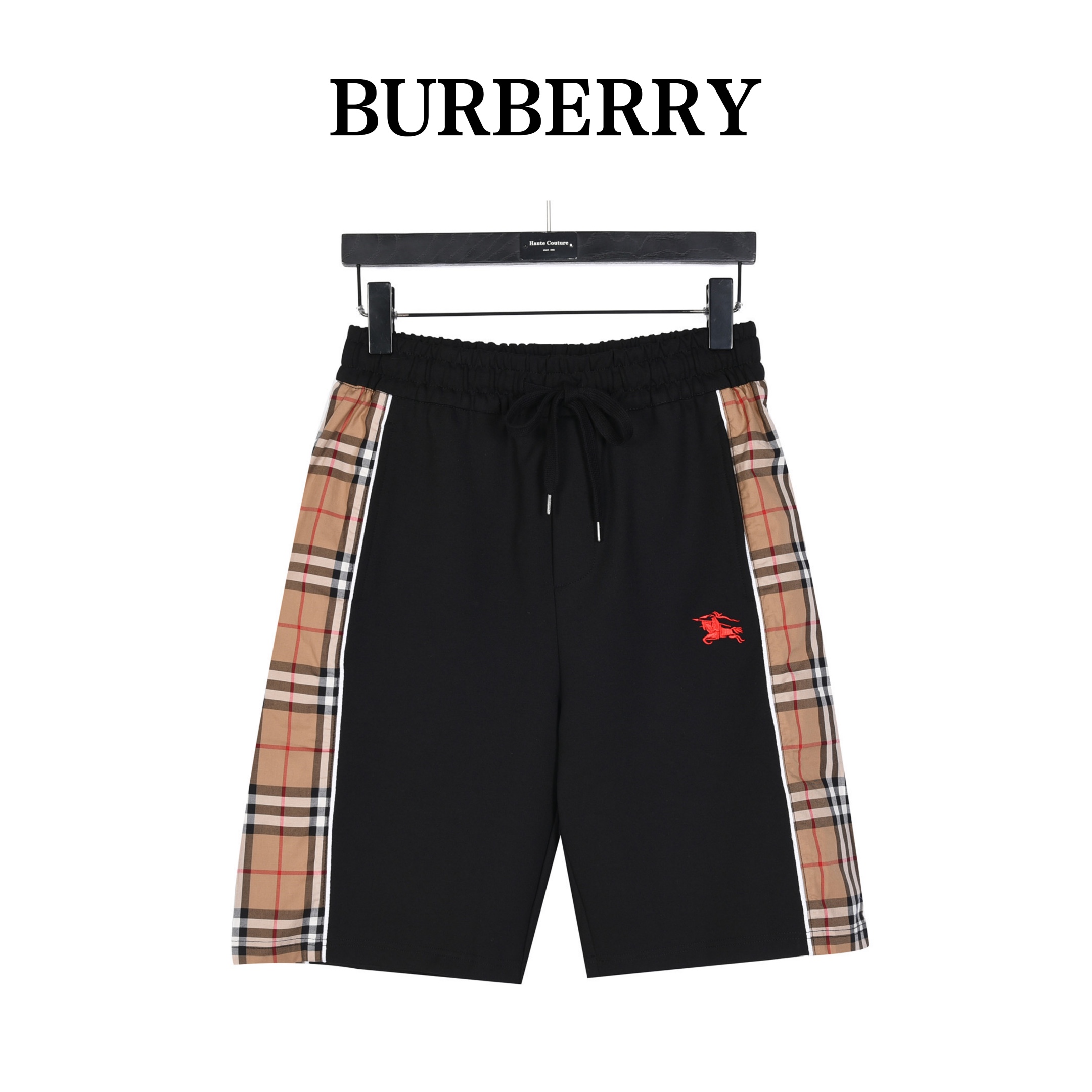 Burberry/巴宝莉 刺绣战马侧边拼接格纹短裤