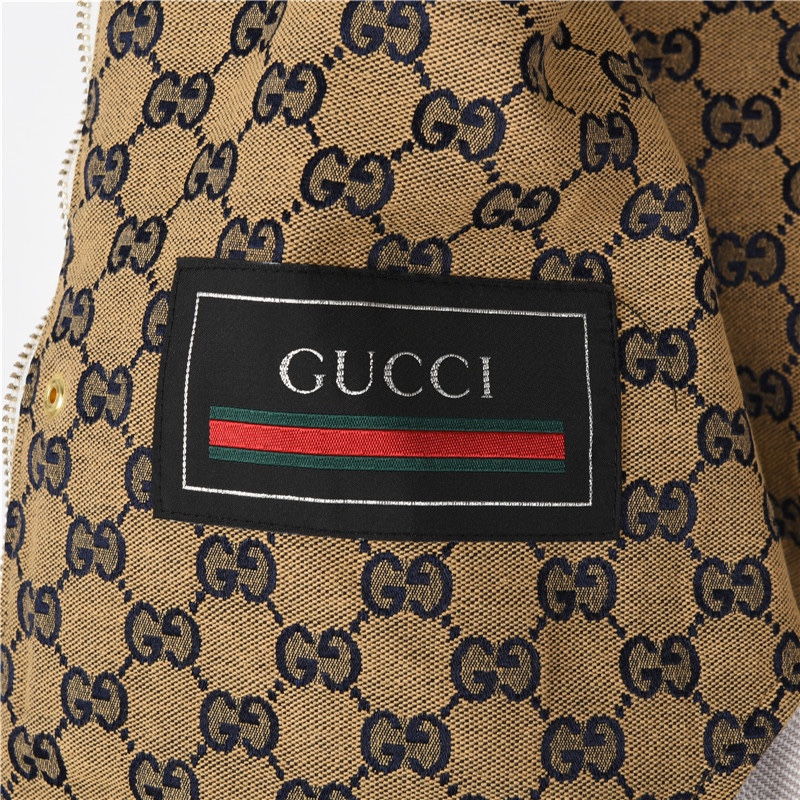 支持发放店） Gucci/古驰 双G满印提花拼接象牙白牛仔外套