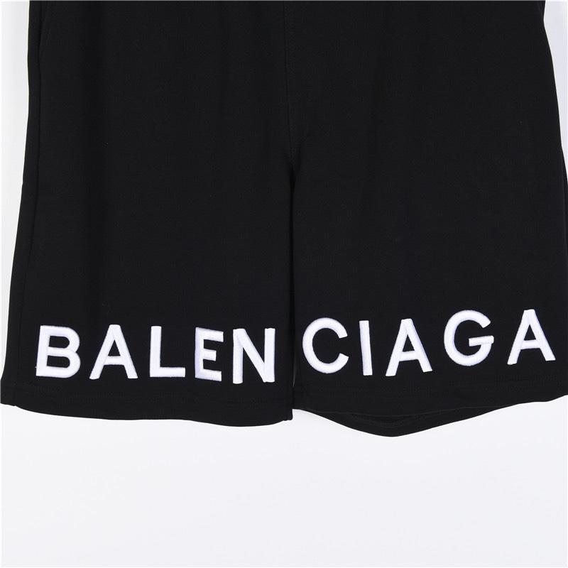 Balenciaga/巴黎世家 下摆刺绣字母短裤 绣花情侣梭织毛圈五分短裤