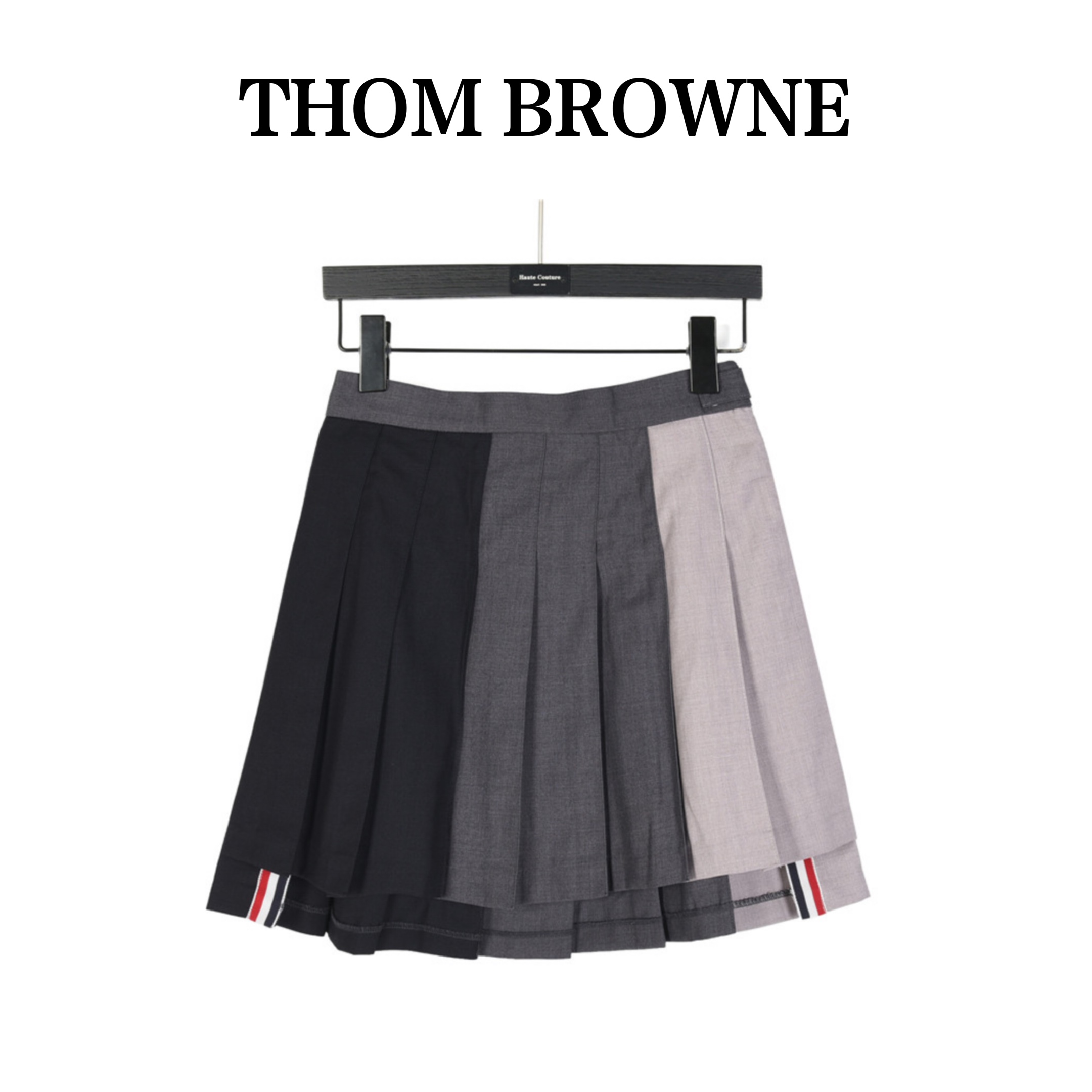 THOMBROWNE/汤姆布朗.TB经典三色拼接撞色前长后短开叉基础短裙