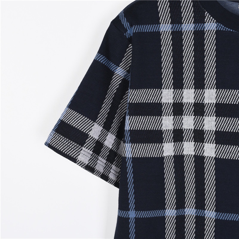 Burberry/巴宝莉 格纹针织短袖T恤 宝蓝格