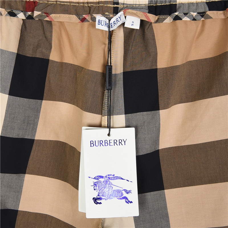 Burberry/巴宝莉 经典条纹格子短裤 卡其格宝蓝格