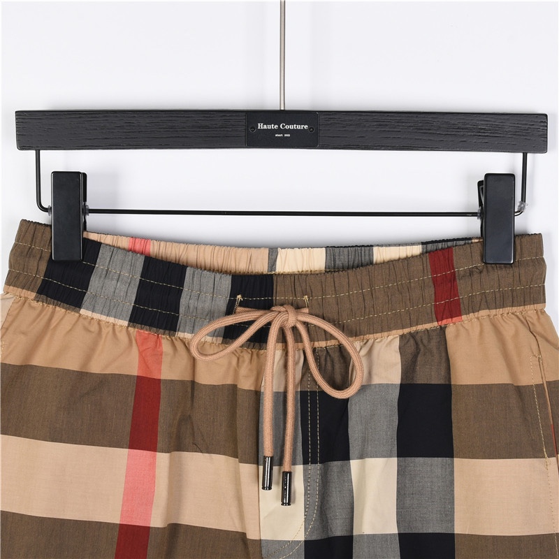 Burberry/巴宝莉 经典条纹格子短裤 卡其格宝蓝格